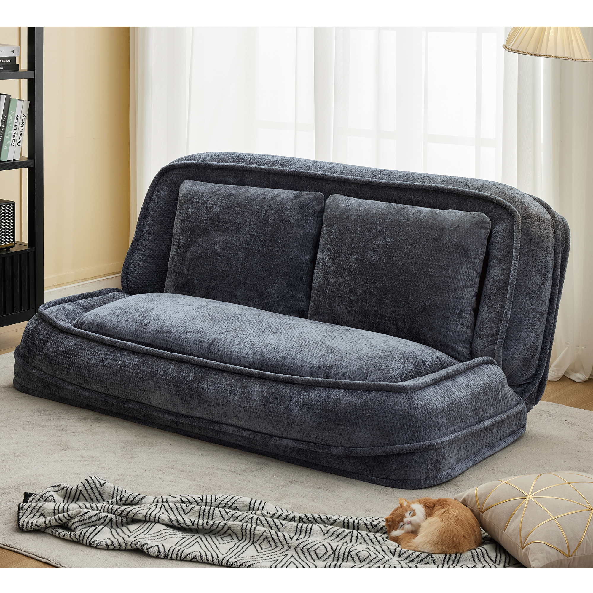 2-in-1 Extra Large Chenille Floor Couch Loveseat for Humans & Dogs