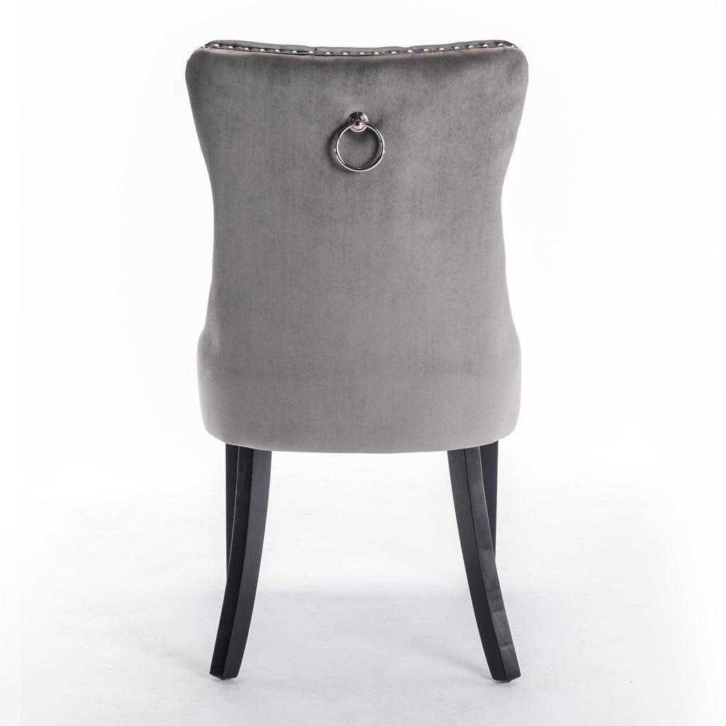 Tufted Solid Wood PU Upholstered Dining Chair with Wood Legs (Set of 2)