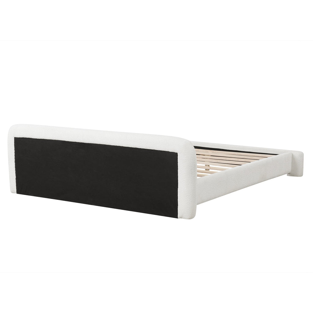 Cozy White Bouclé Upholstered Wood Bed