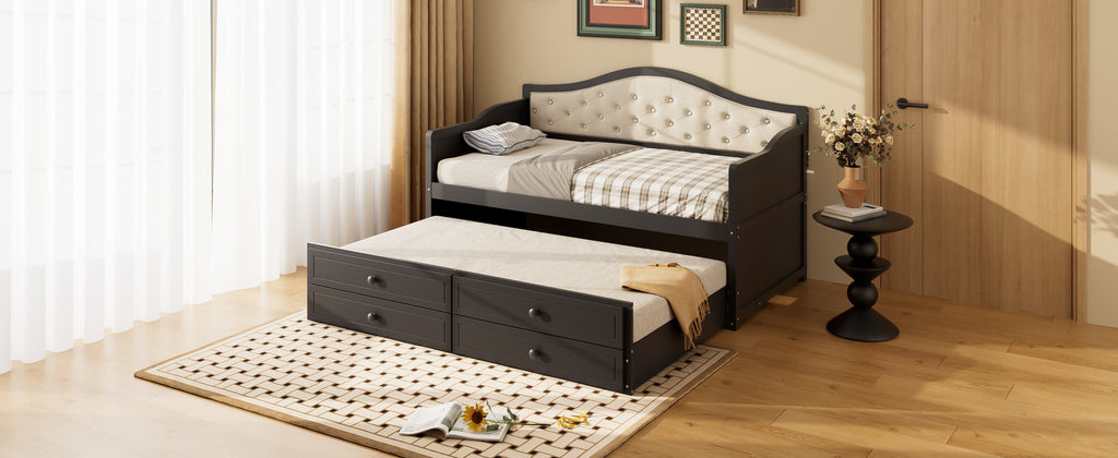 Wooden Twin Sofa Bed with Trundle