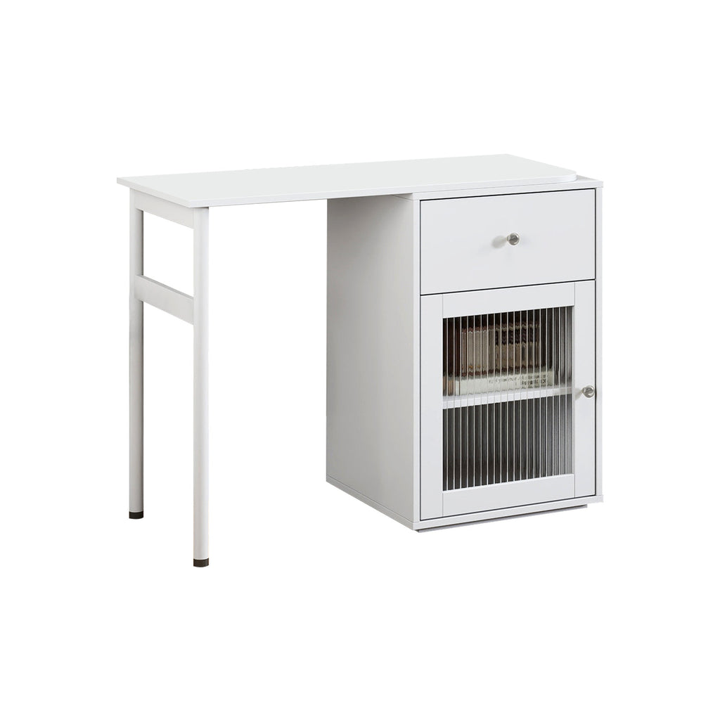 90 Degree Rotating Desktop Computer Desk with Glass Door for Home Office