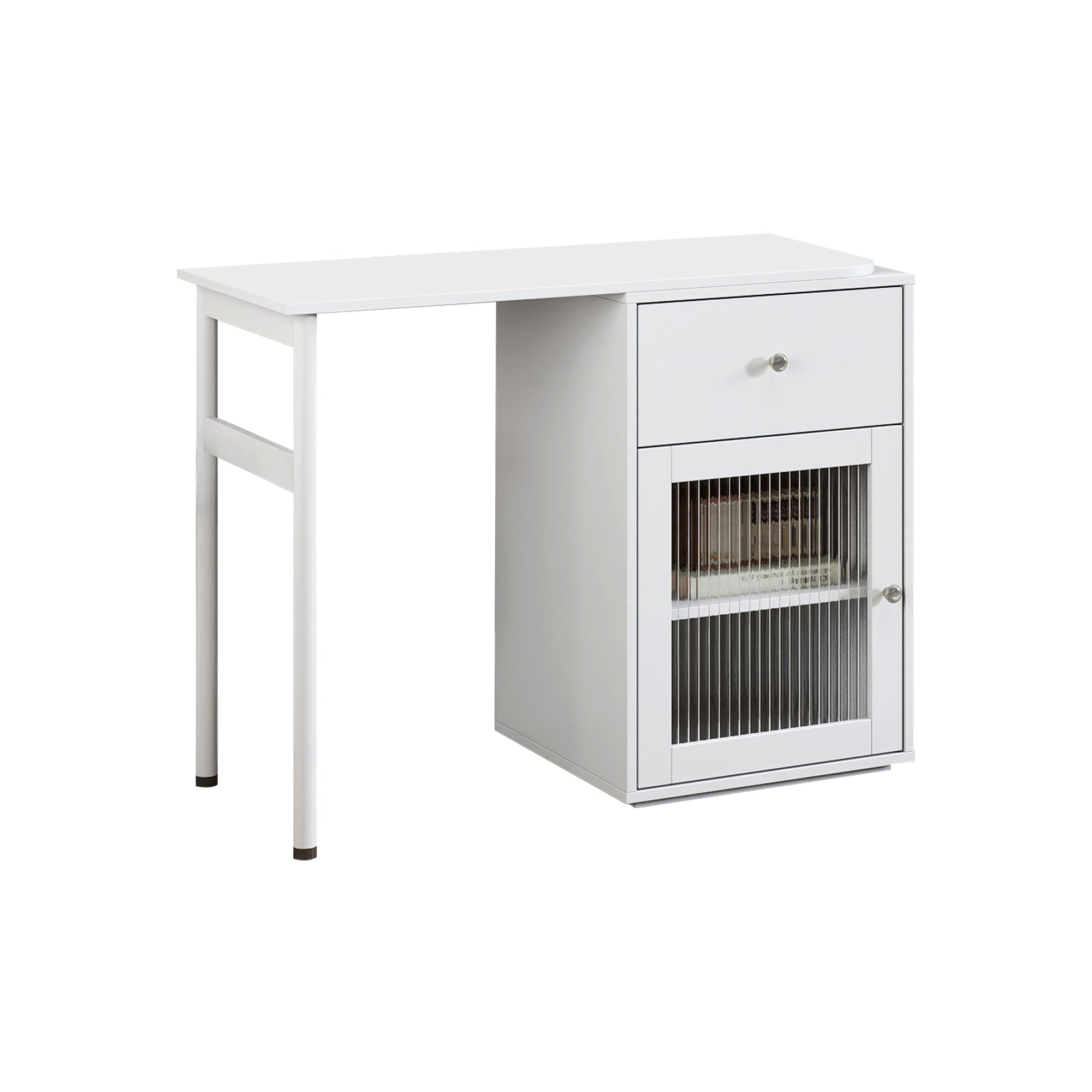 90 Degree Rotating Desktop Computer Desk with Glass Door for Home Office