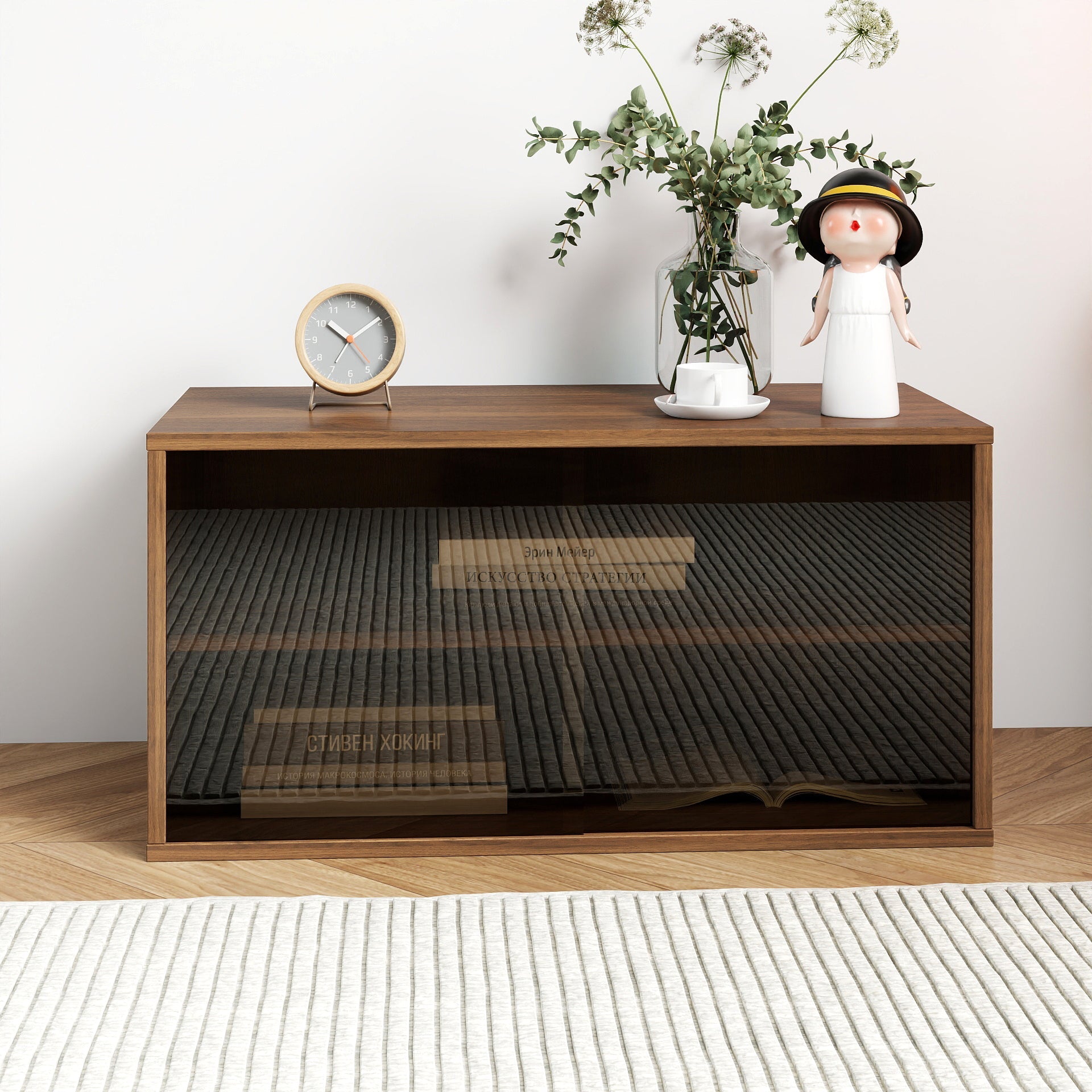 Walnut Stackable Mounted Storage Cabinet+ Glass Option