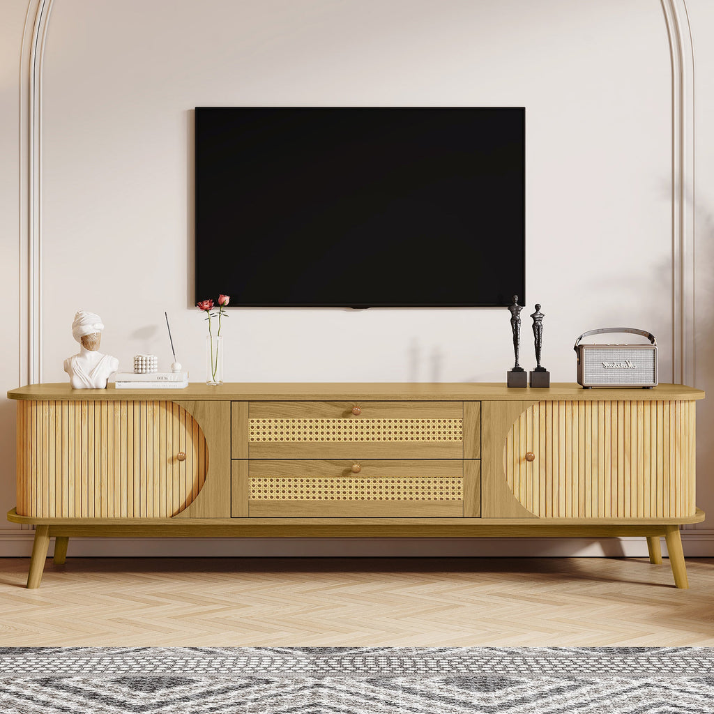 Modern Farmhouse Rattan TV Stand  Up to 75''