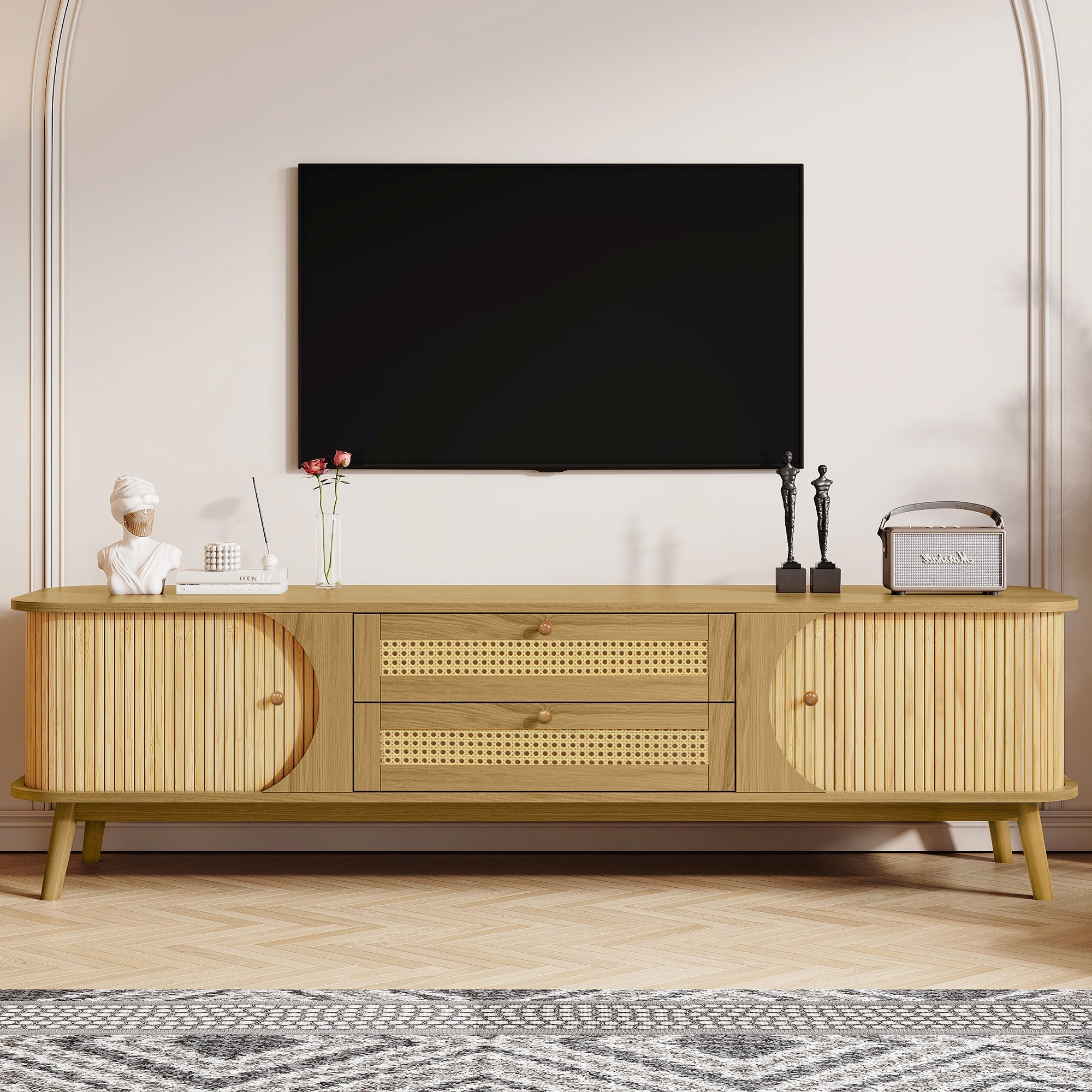 Modern Farmhouse Rattan TV Stand  Up to 75''