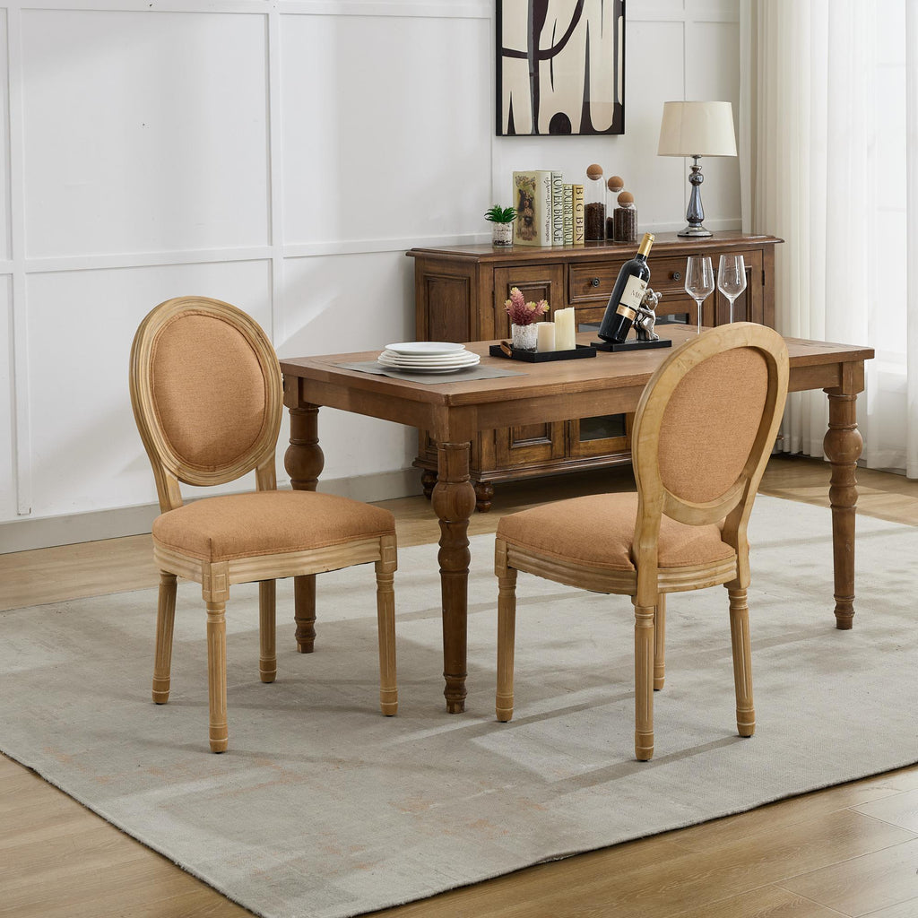 French Style Solid Wood Frame Linen Fabric Back Dining Chair (Set of 2)