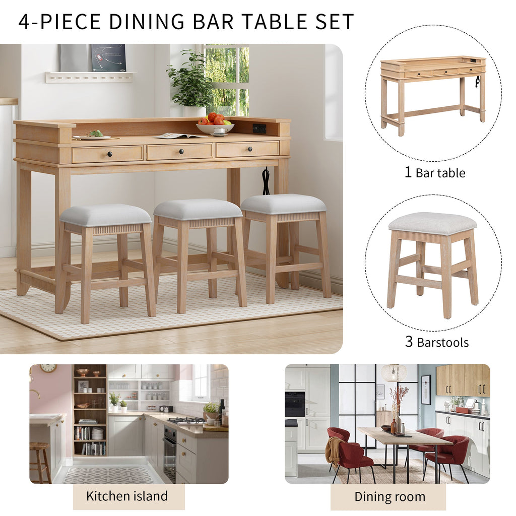 Retro Kitchen Table and Chairs Set with 3 Storage Drawers