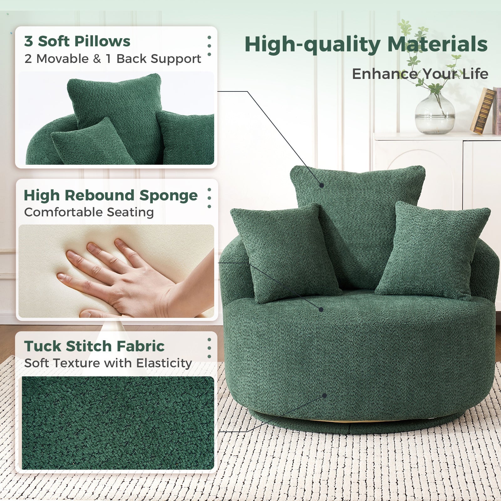 360° Swivel Round Upholstered Sofa Chair