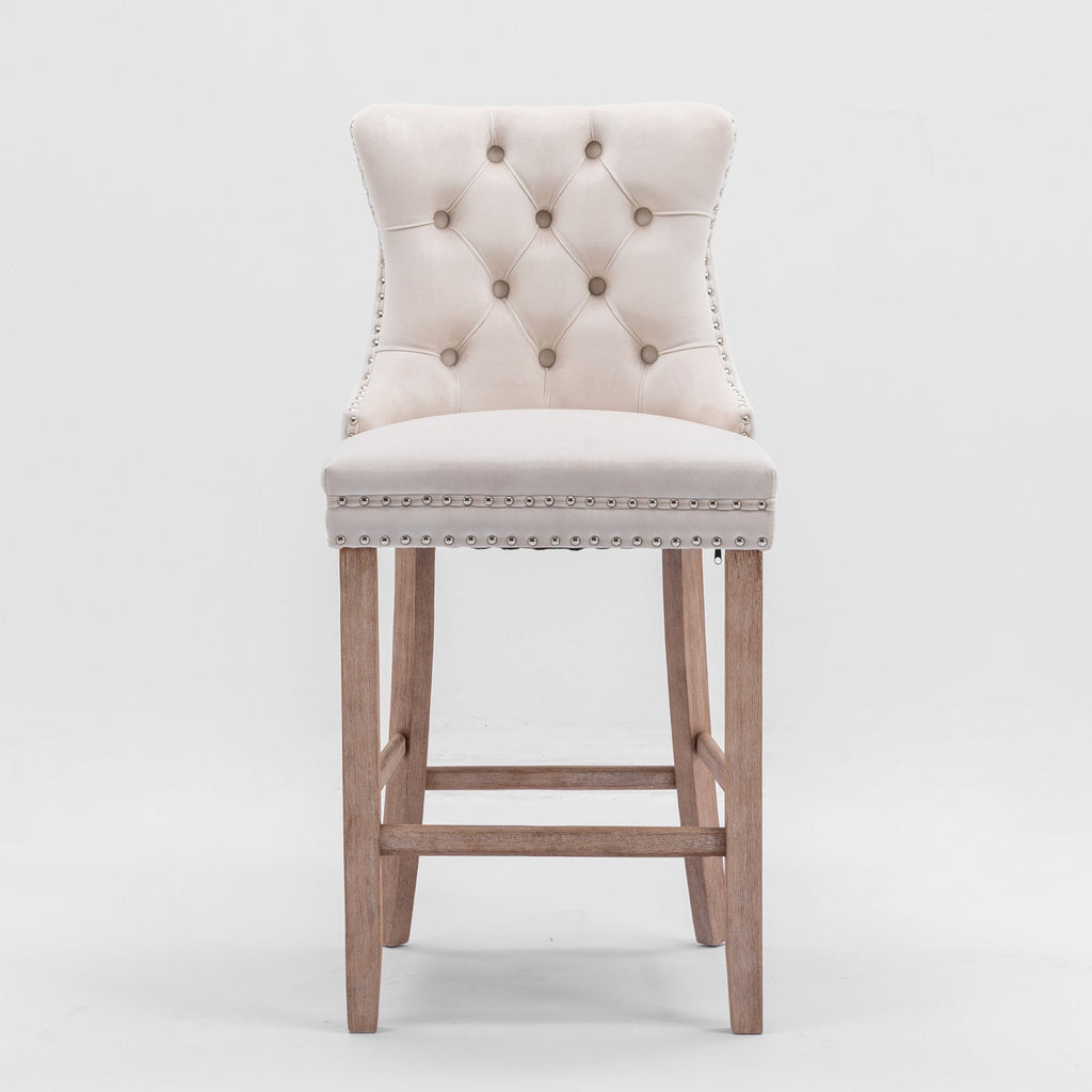Contemporary Velvet Upholstered Barstools with Button Tufted Decoration (Set of 2)