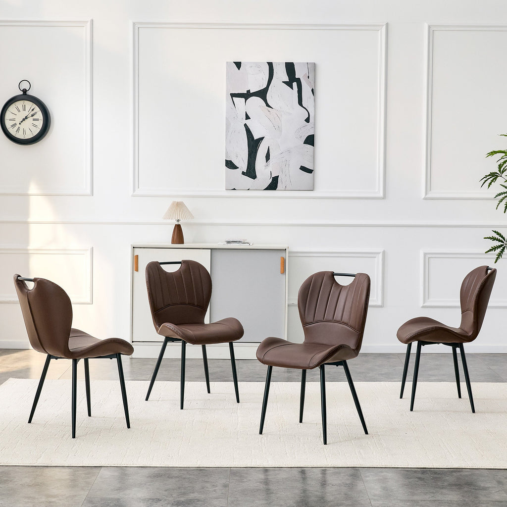 Set of 4 Fabric Dining Chairs Black Metal Frame Wide Cushioned Comfortable
