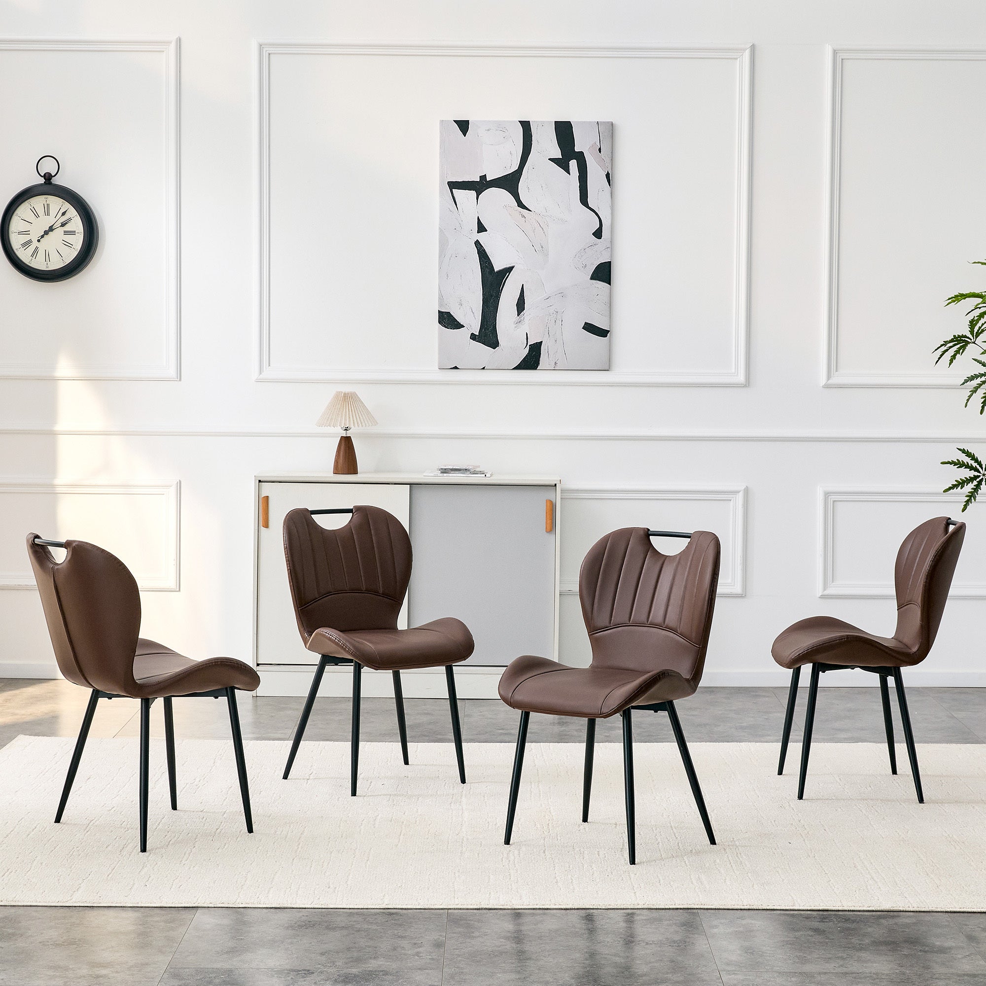 Set of 4 Fabric Dining Chairs Black Metal Frame Wide Cushioned Comfortable