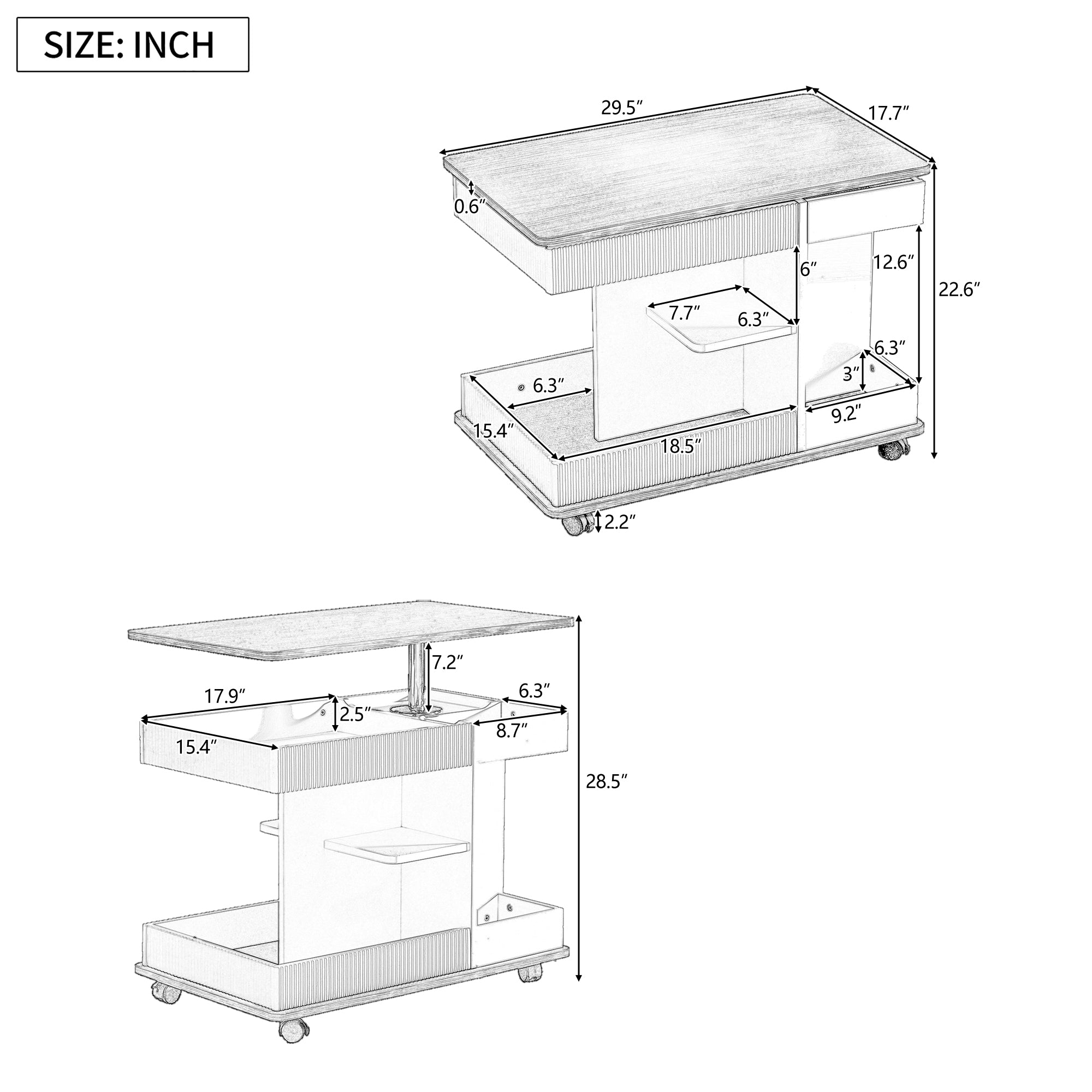 Modern Multifunctional Adjustable End Table with Wheels