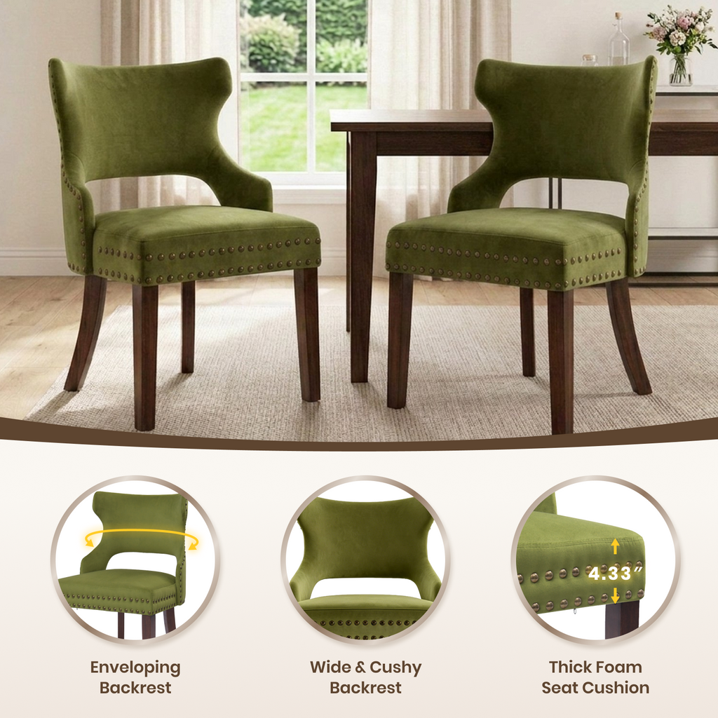 Firmoz Mid-Century Modern Upholstered Dining Chairs with Rubberwood Legs & Nailhead Trim