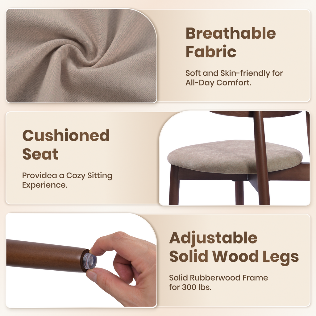 Firmoz Mid-Century Oval Back Side Chair Dining Chairs with Chenille Fabric & Rubberwood Legs