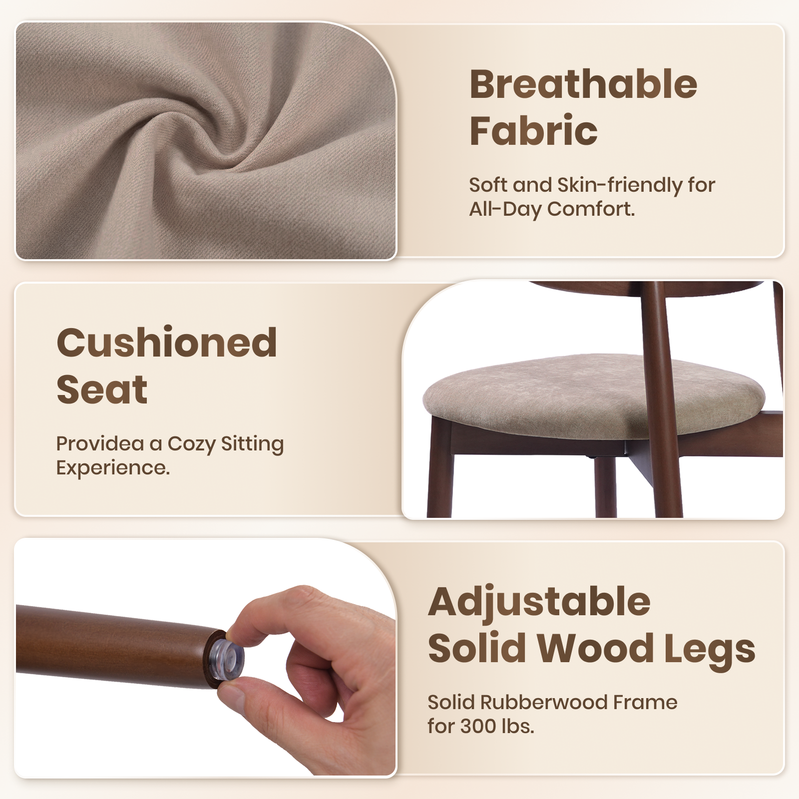 Firmoz Mid-Century Oval Back Side Chair Dining Chairs with Chenille Fabric & Rubberwood Legs