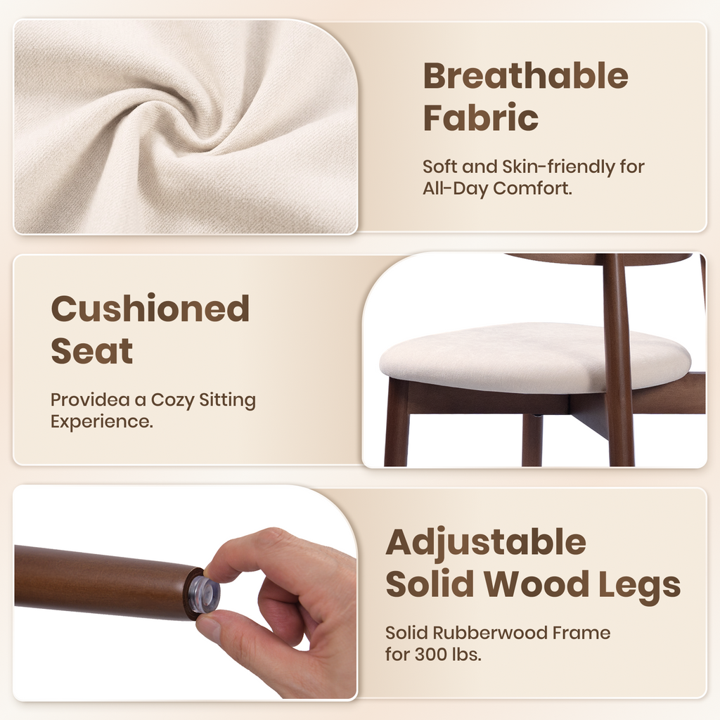 Firmoz Mid-Century Oval Back Side Chair Dining Chairs with Chenille Fabric & Rubberwood Legs