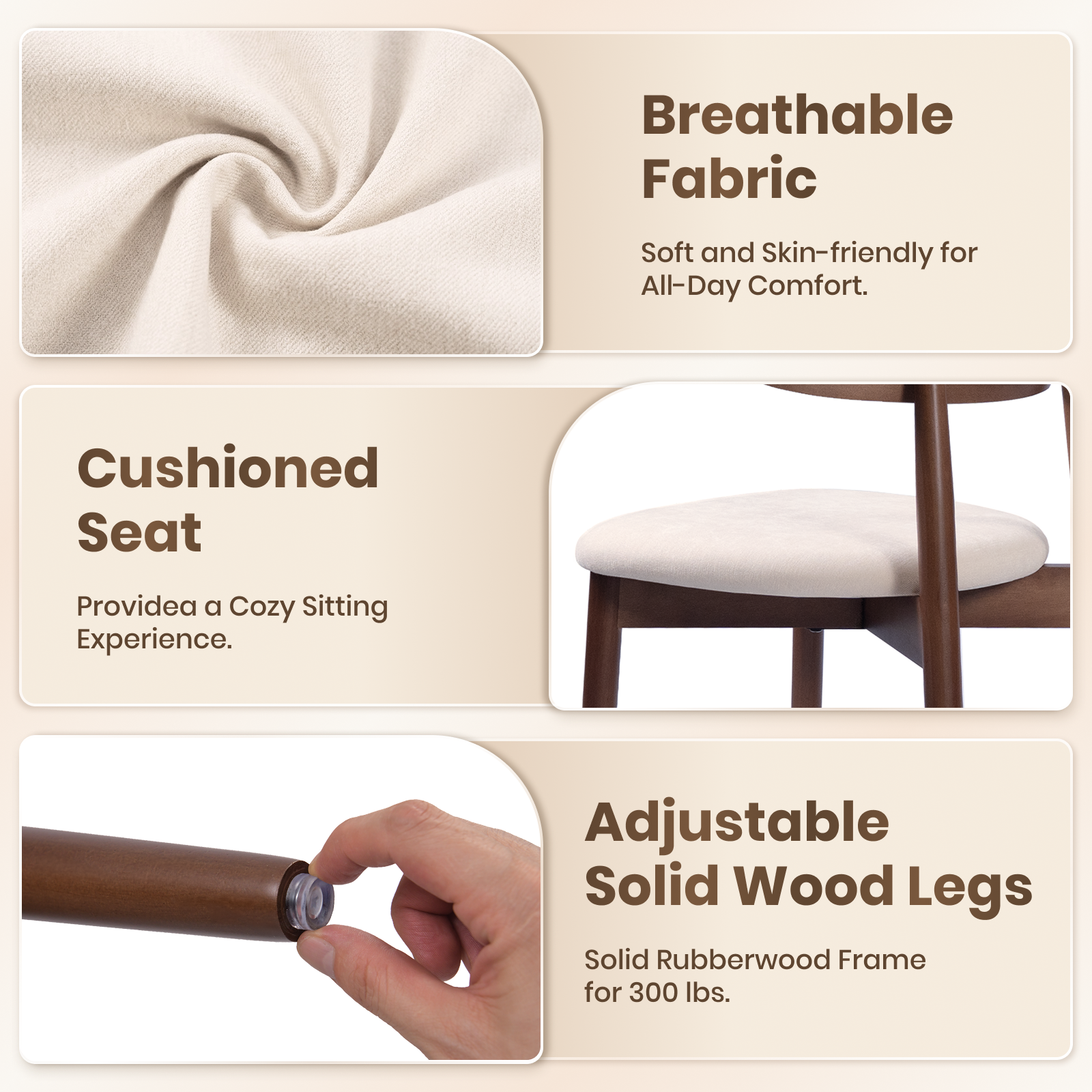 Firmoz Mid-Century Oval Back Side Chair Dining Chairs with Chenille Fabric & Rubberwood Legs