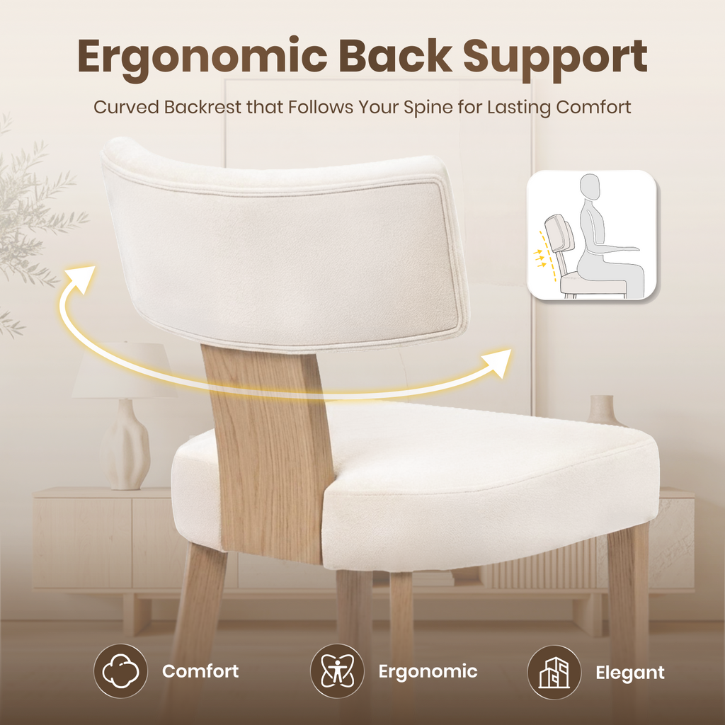 Firmoz Minimalist Chenille Dining Chairs with Rubberwood Legs & T-Back Design