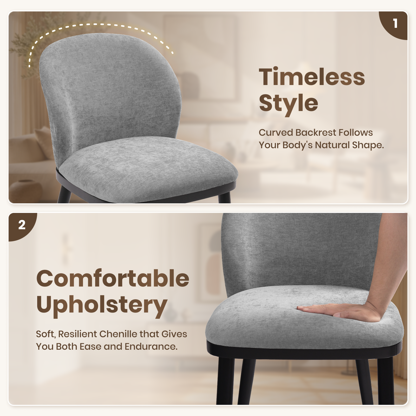 Firmoz Modern Armless Dining Chairs with Solid Wood Frame & Chenille Upholstery