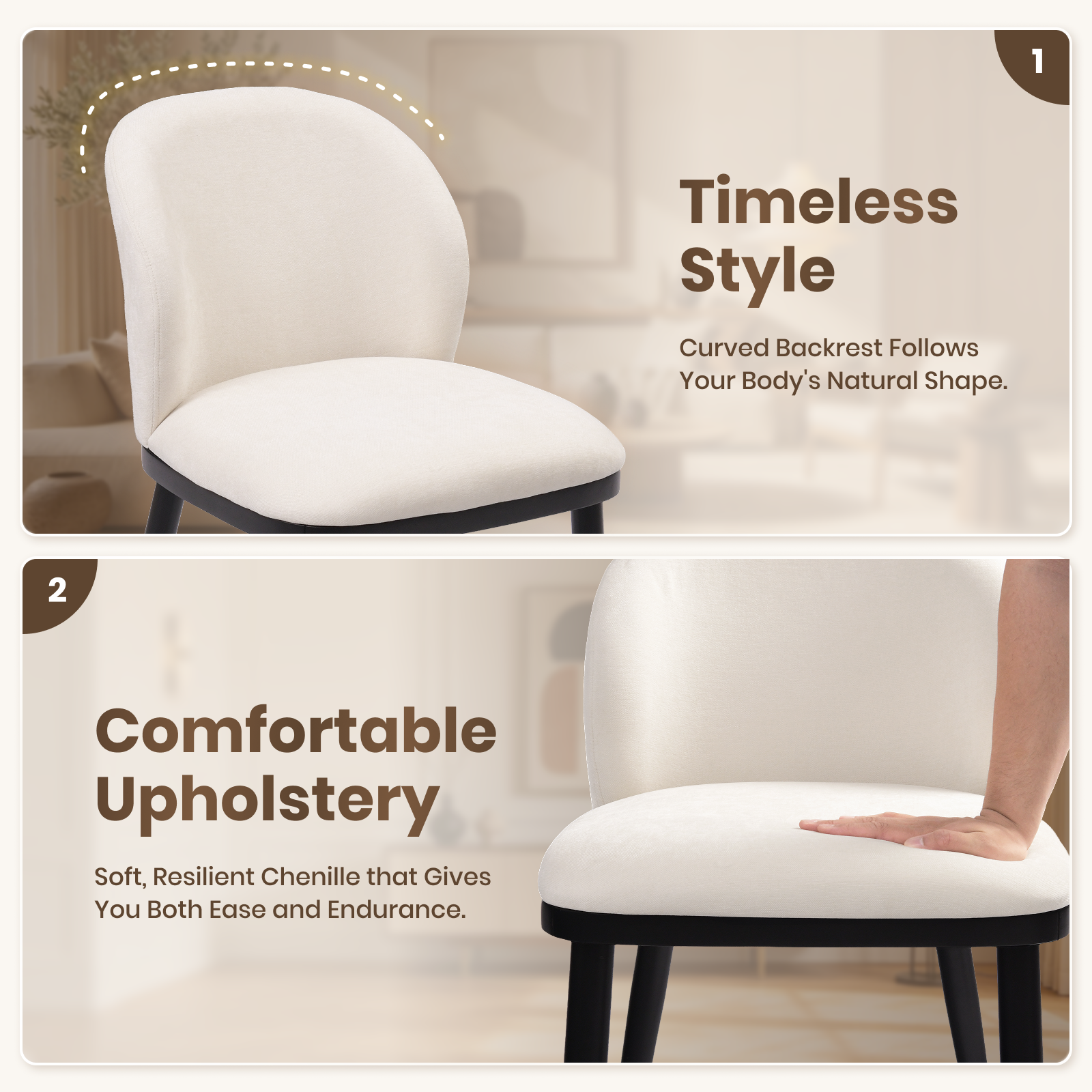 Firmoz Modern Armless Dining Chairs with Solid Wood Frame & Chenille Upholstery