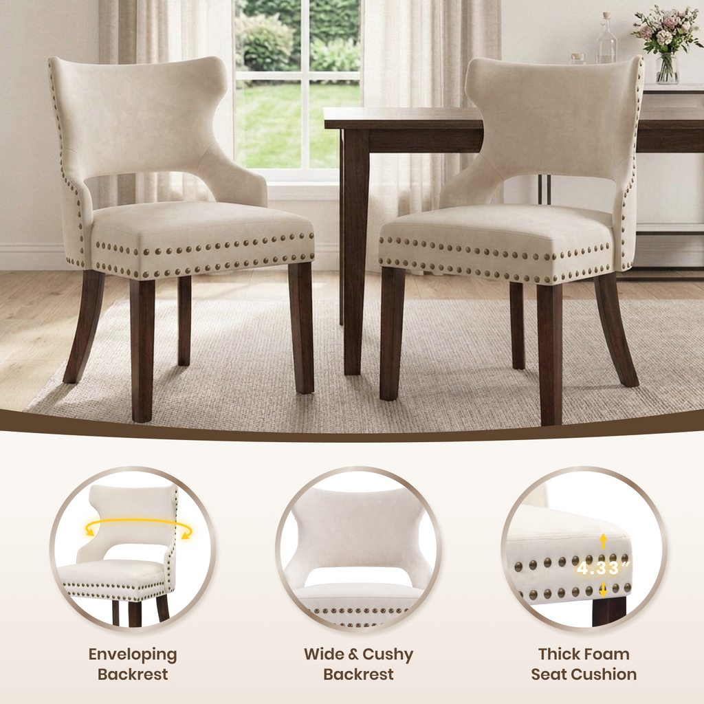 Firmoz Mid-Century Modern Upholstered Dining Chairs with Rubberwood Legs & Nailhead Trim
