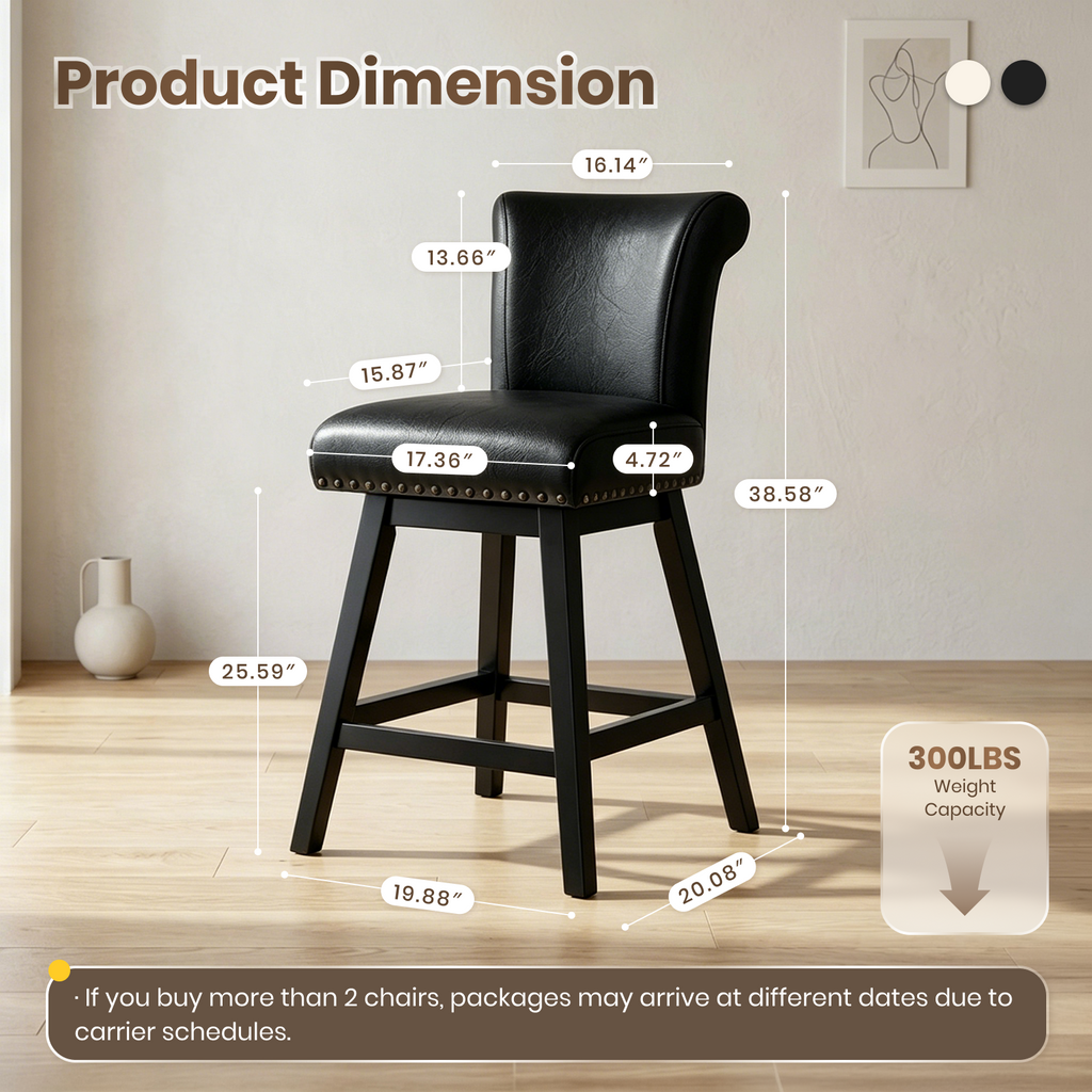 Firmoz Vintage Wingback Swivel Bar Stools with Nailhead Trim & Solid Wood Legs