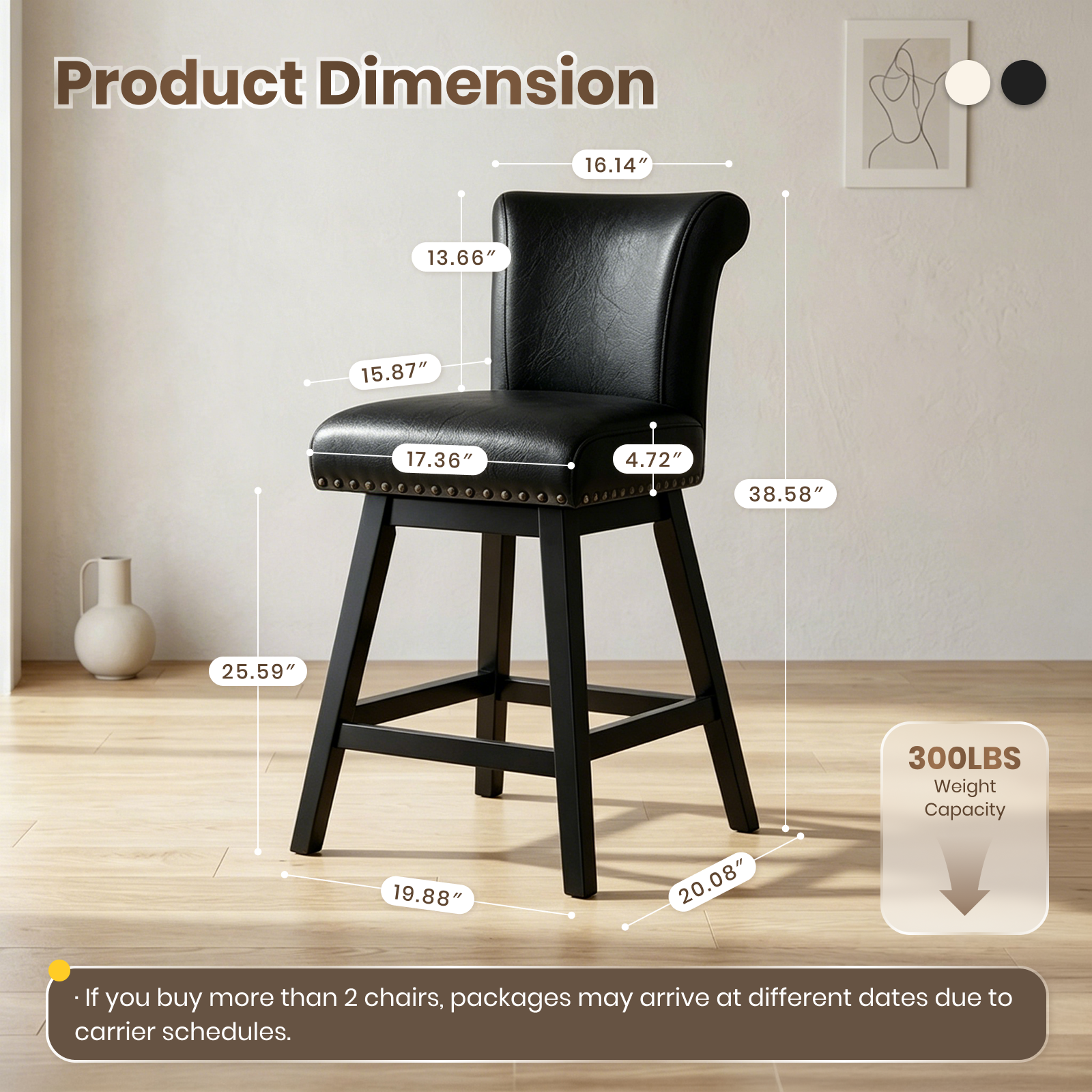 Firmoz Vintage Wingback Swivel Bar Stools with Nailhead Trim & Solid Wood Legs
