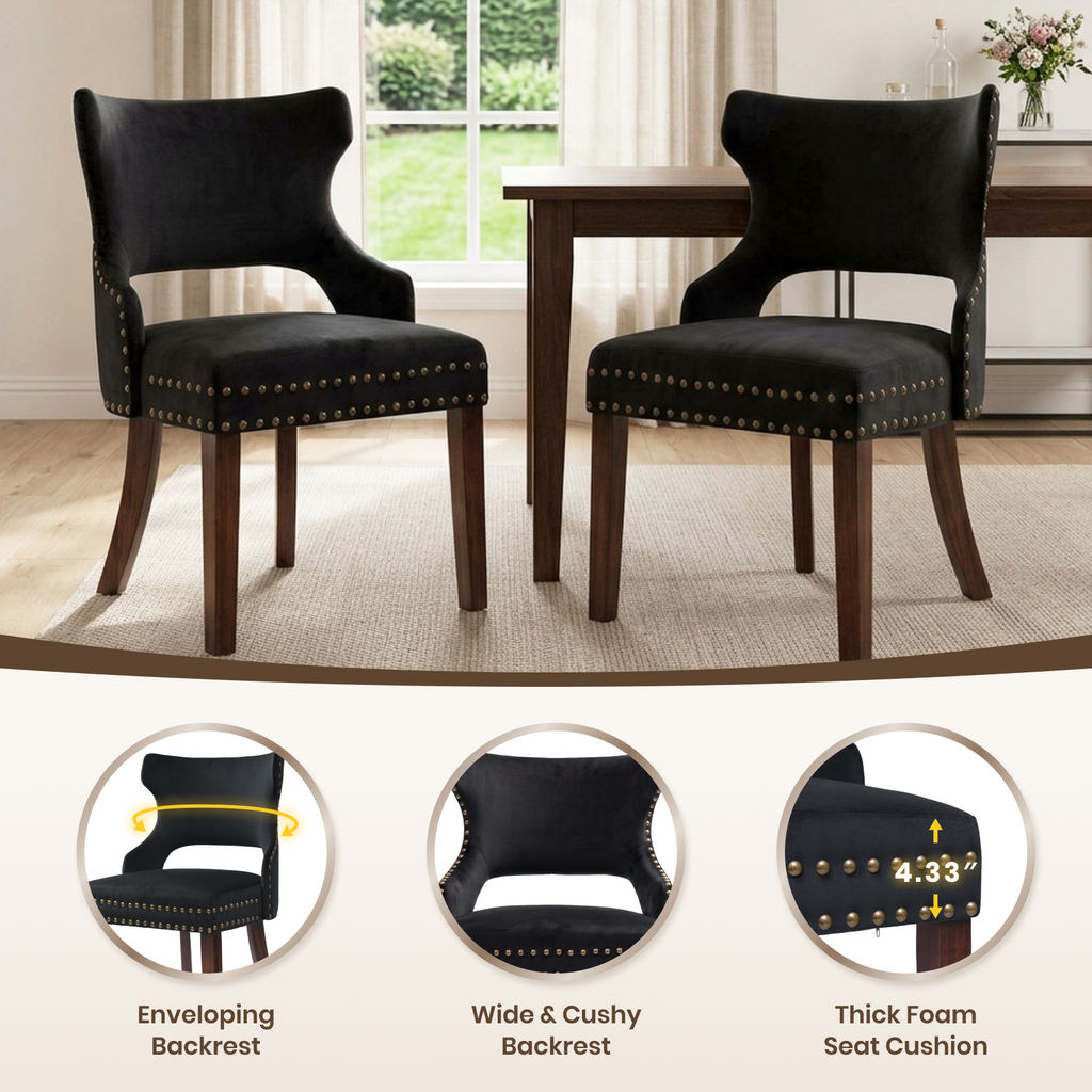 Firmoz Mid-Century Modern Upholstered Dining Chairs with Rubberwood Legs & Nailhead Trim