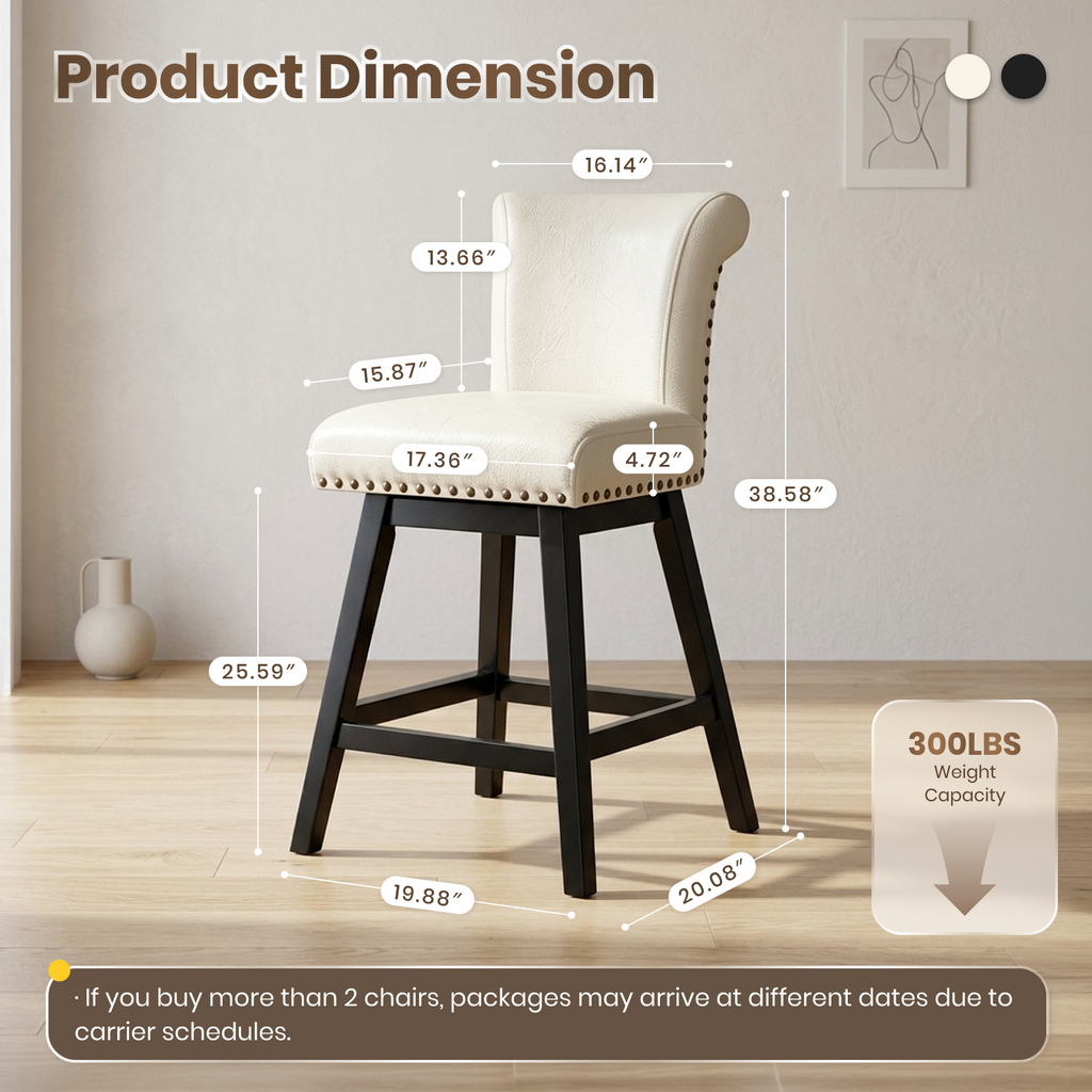 Firmoz Vintage Wingback Swivel Bar Stools with Nailhead Trim & Solid Wood Legs