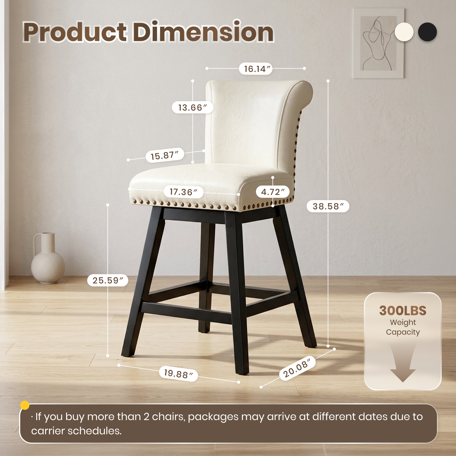 Firmoz Vintage Wingback Swivel Bar Stools with Nailhead Trim & Solid Wood Legs