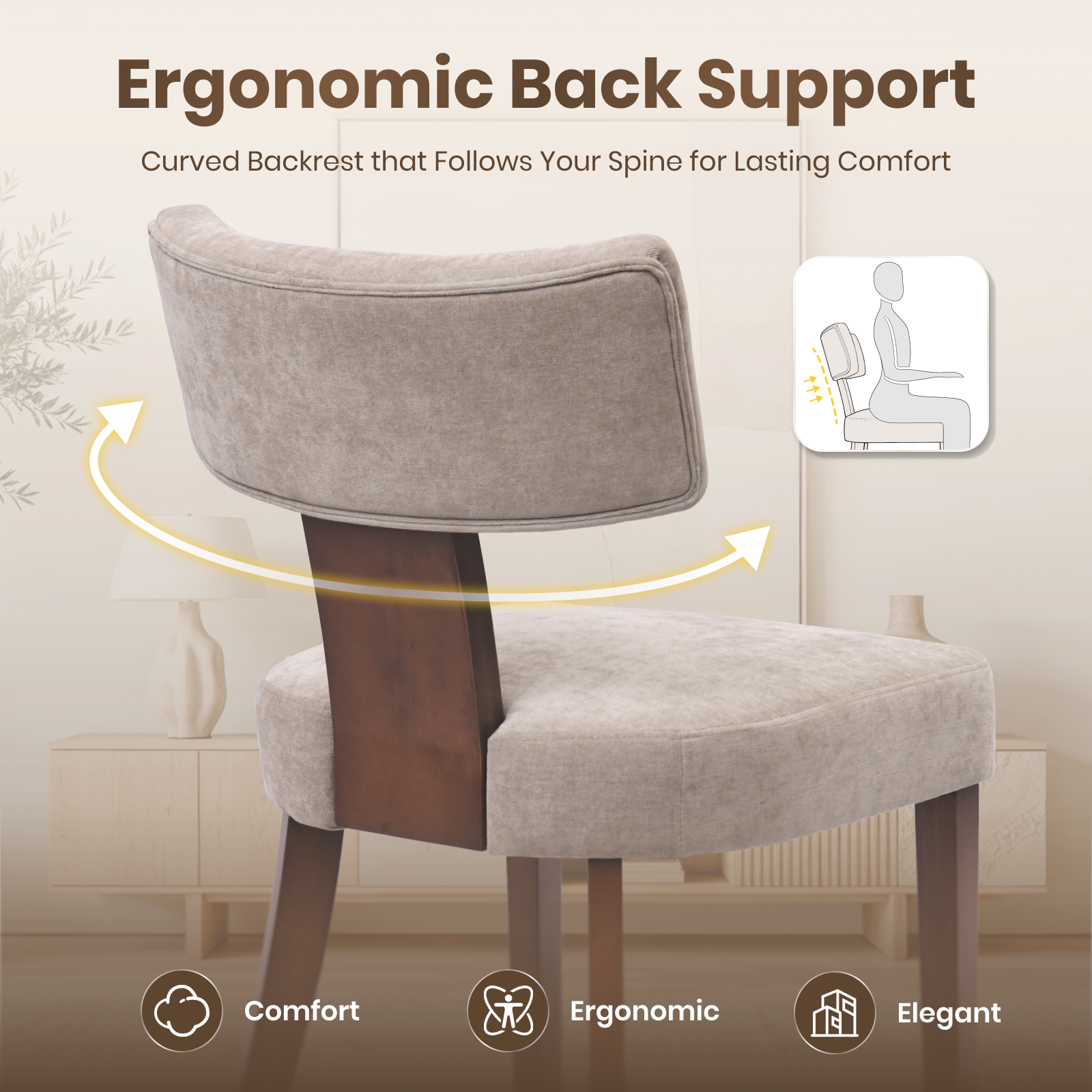 Firmoz Minimalist Chenille Dining Chairs with Rubberwood Legs & T-Back Design