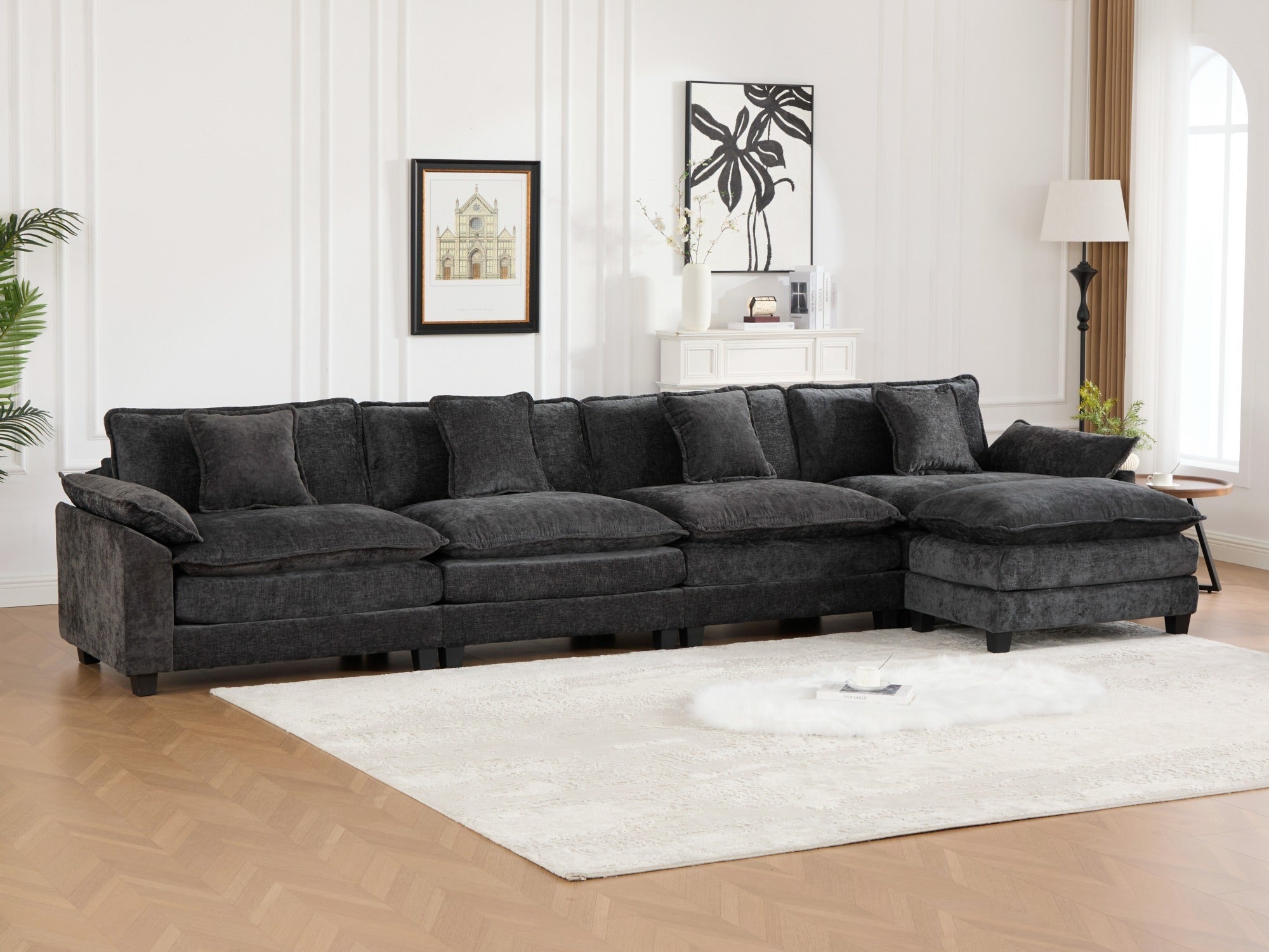 Modern Comfy Upholstered Seat Cushion Sectional Couch (Ottoman is Not Included)