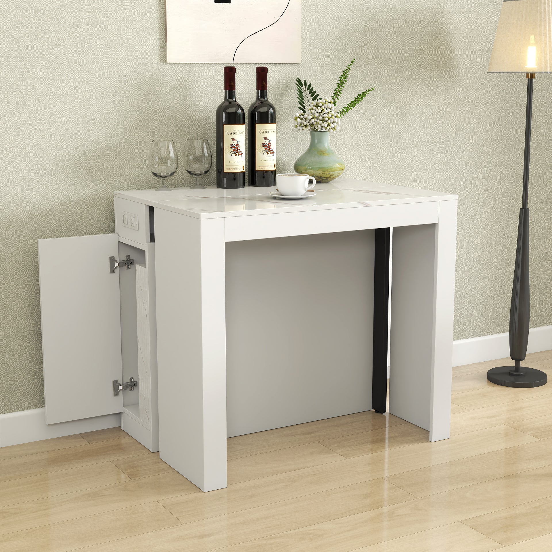 Modern Multifunctional Extendable Dining Table with Outlet