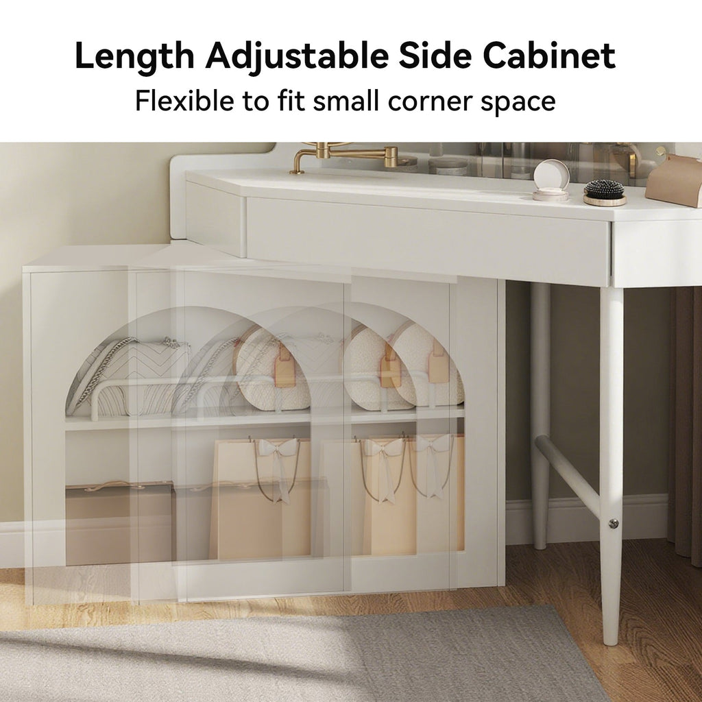 Modern Corner Vanity Set with Mirror and Stool