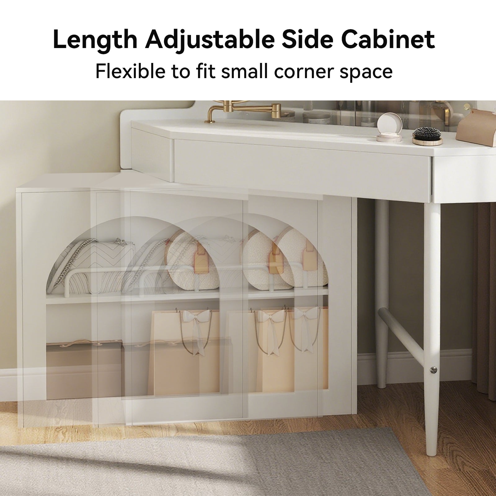 Modern Corner Vanity Set with Mirror and Stool