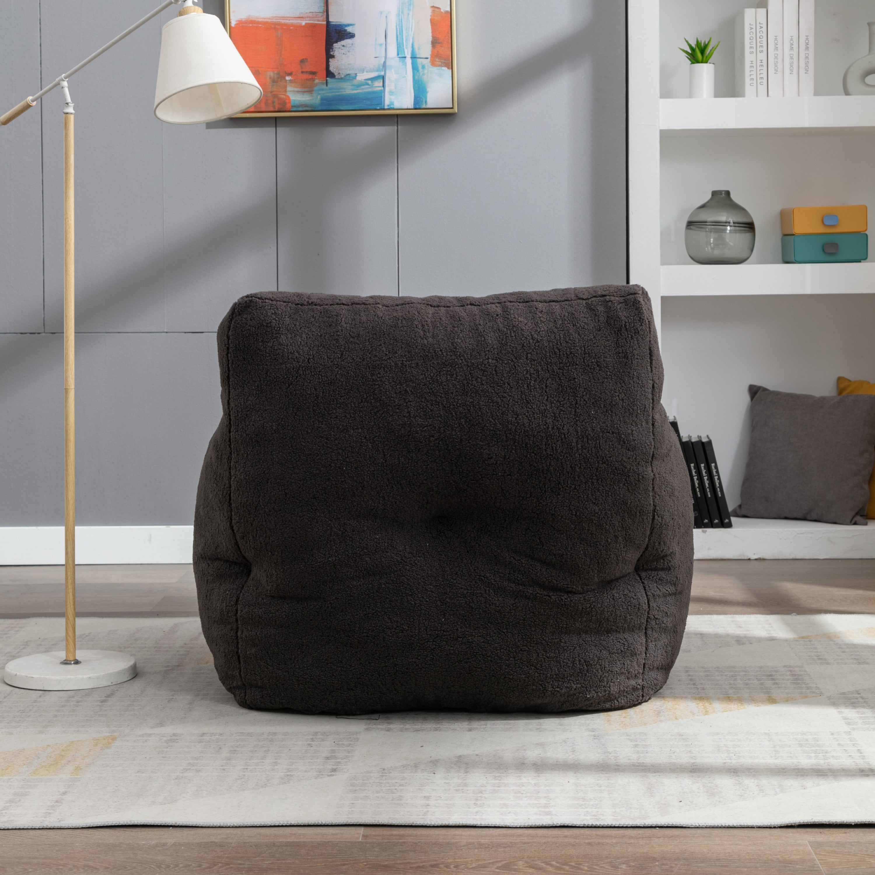 Teddy Fabric Tufted Foam Bean Bag Chair with Memory Sponge
