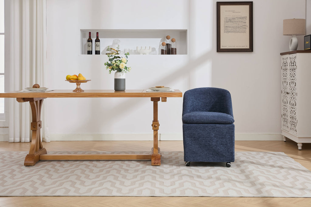 Chenille Fabric Dining Chairs with Universal Wheels