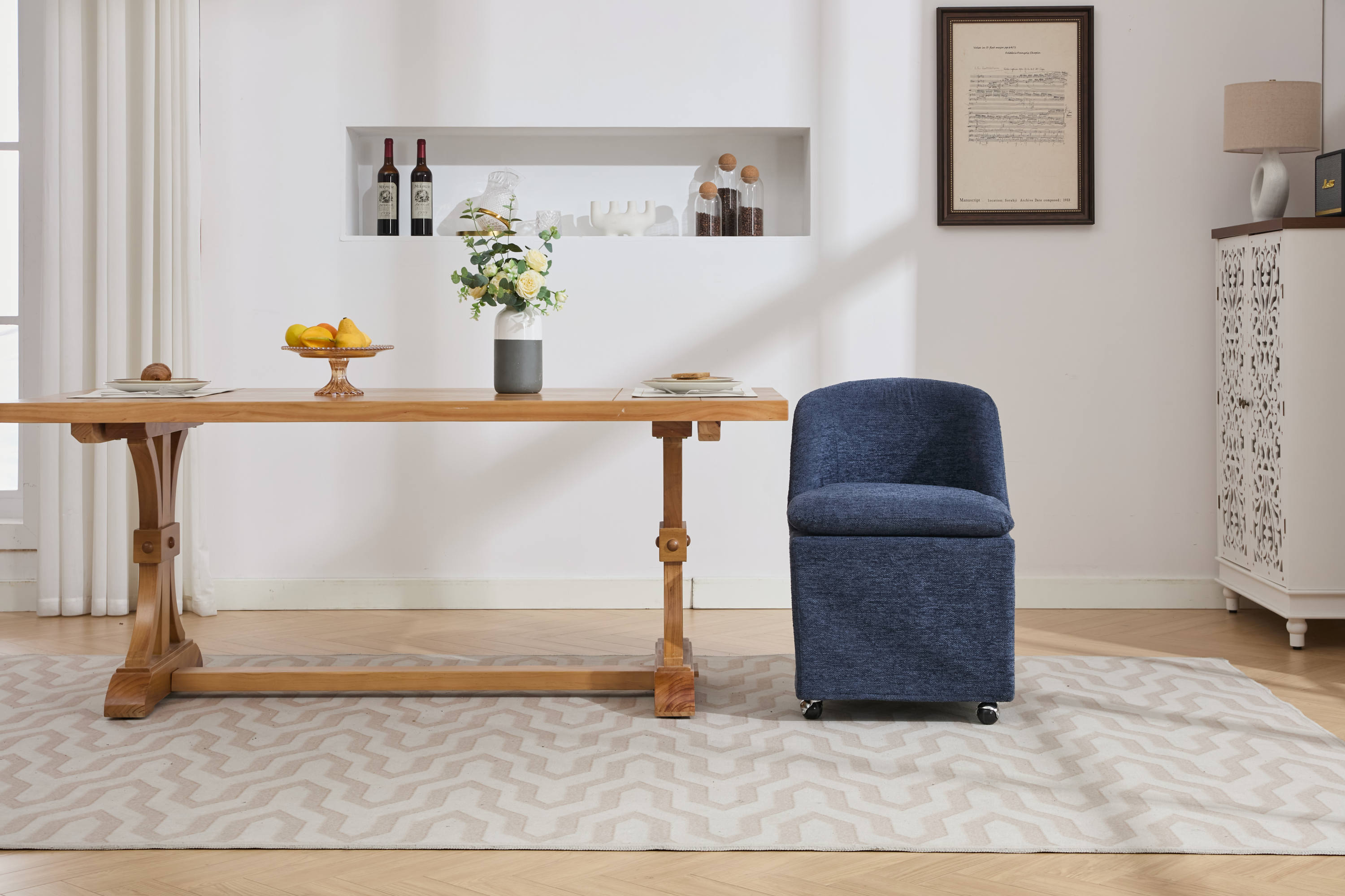 Chenille Fabric Dining Chairs with Universal Wheels
