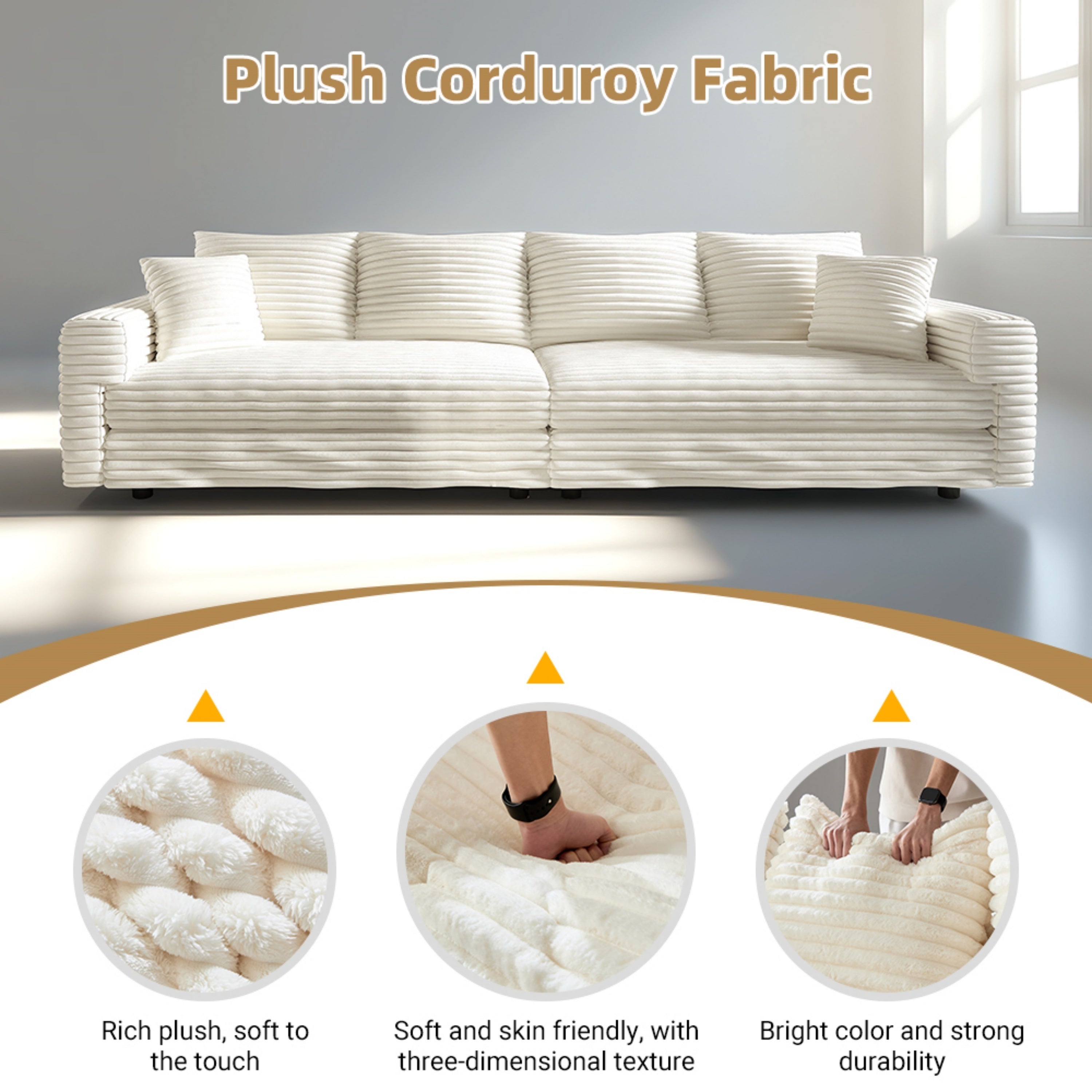 Modern 4 Seat Comfy Upholstered Sofa + Ottoman Option