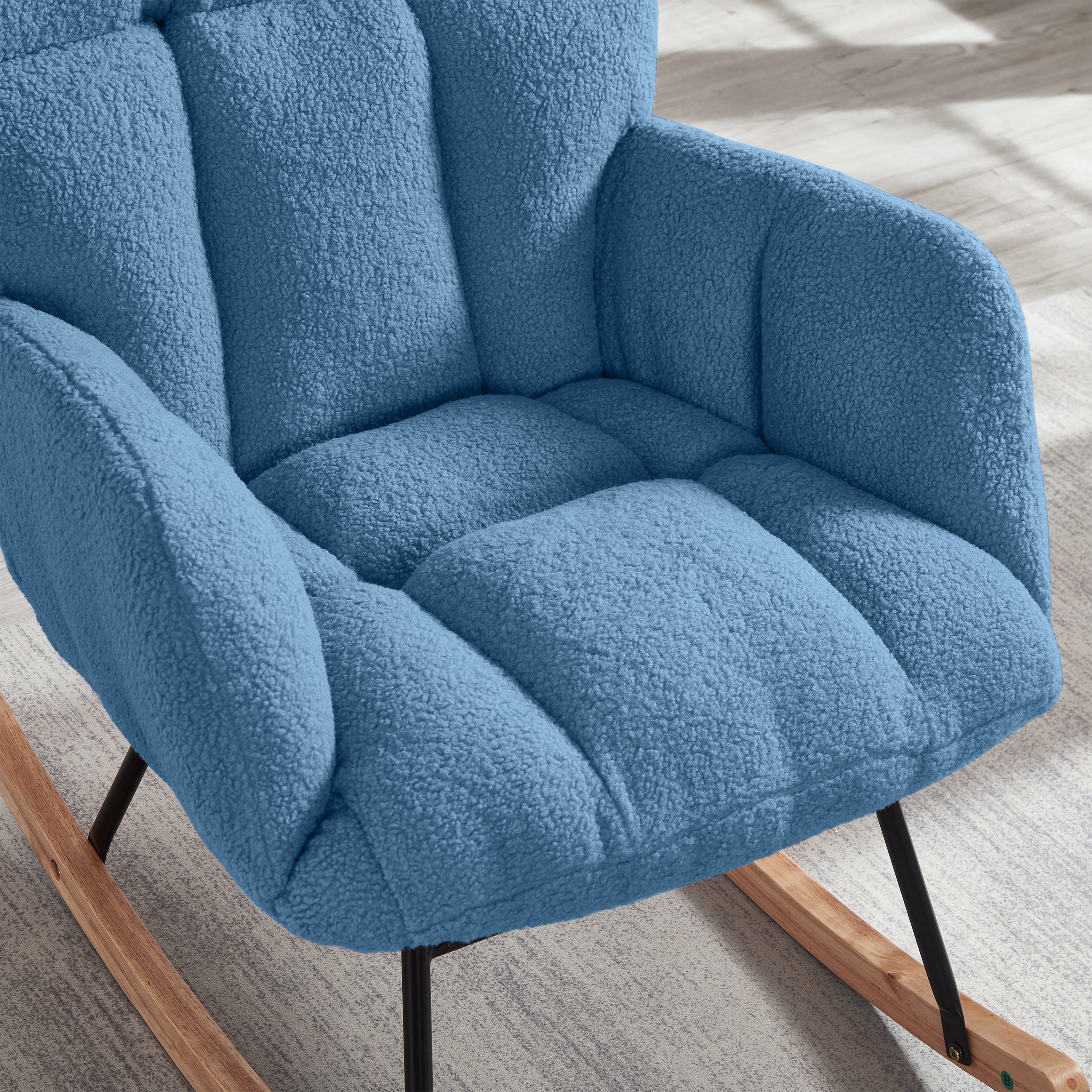 Tufted Upholstered Teddy Fabric Glider Rocking Chair