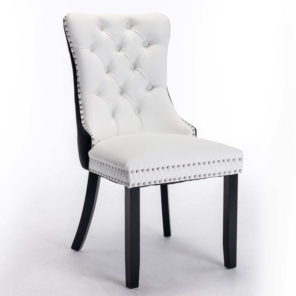 Tufted Solid Wood PU Upholstered Dining Chair with Wood Legs (Set of 2)