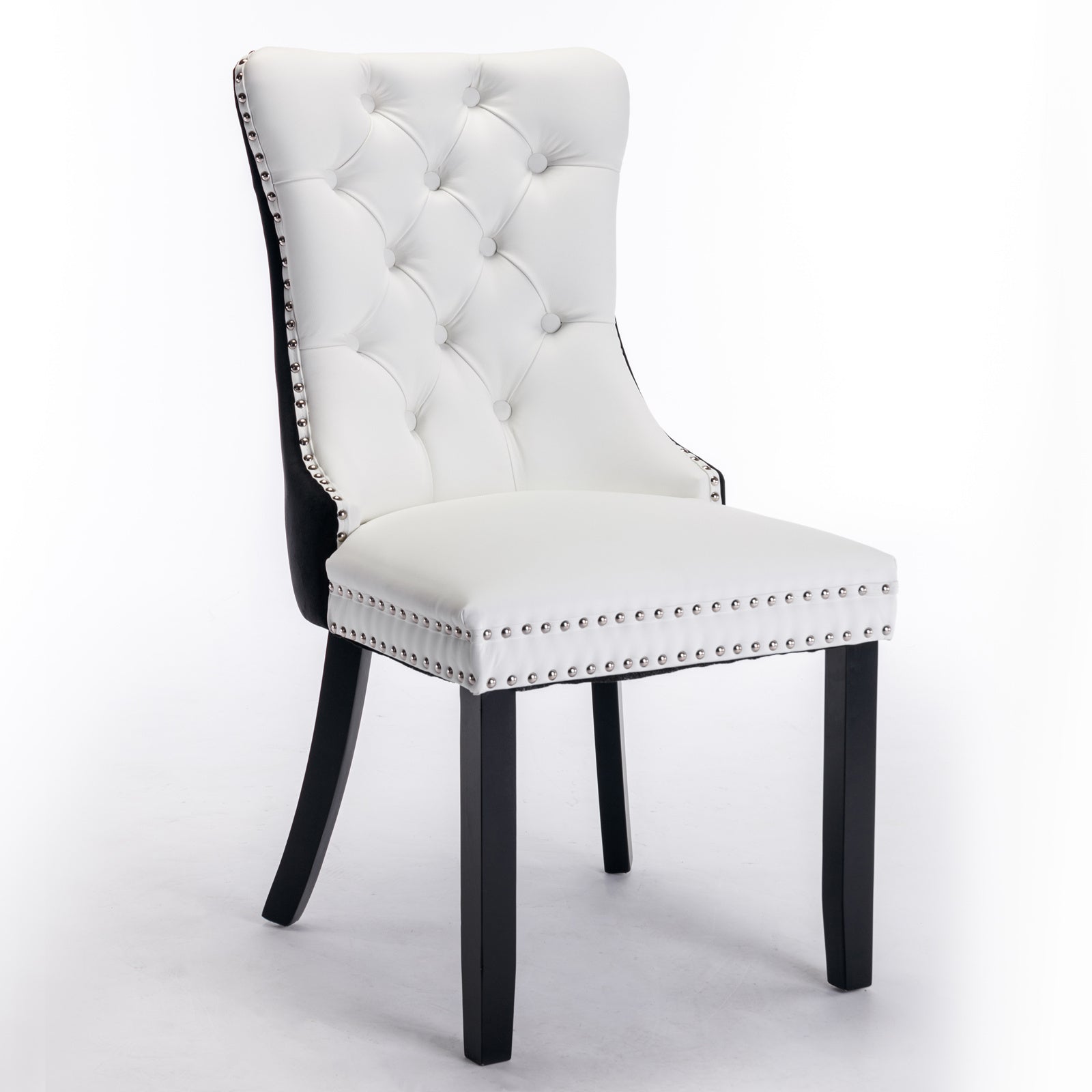 Tufted Solid Wood PU Upholstered Dining Chair with Wood Legs (Set of 2)