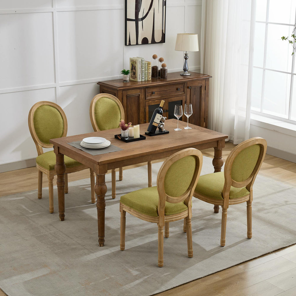 French Style Solid Wood Frame Linen Fabric Back Dining Chair (Set of 2)