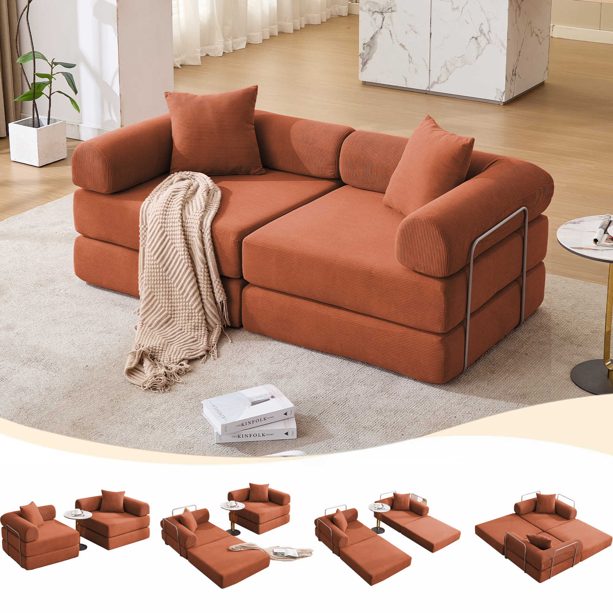 2 Seat Convertible Couch Folding Mattress Couch Sofa Bed