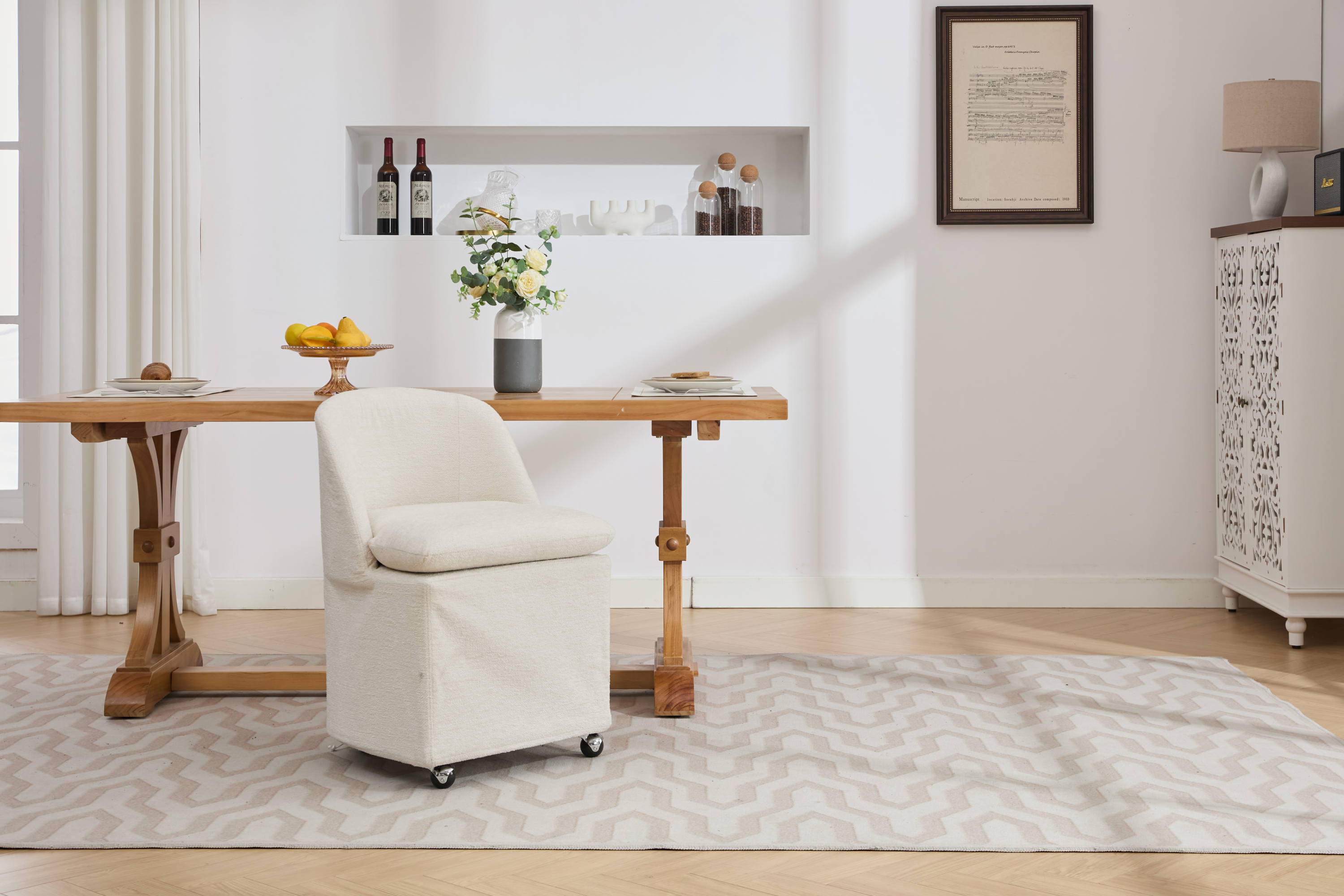 Chenille Fabric Dining Chairs with Universal Wheels