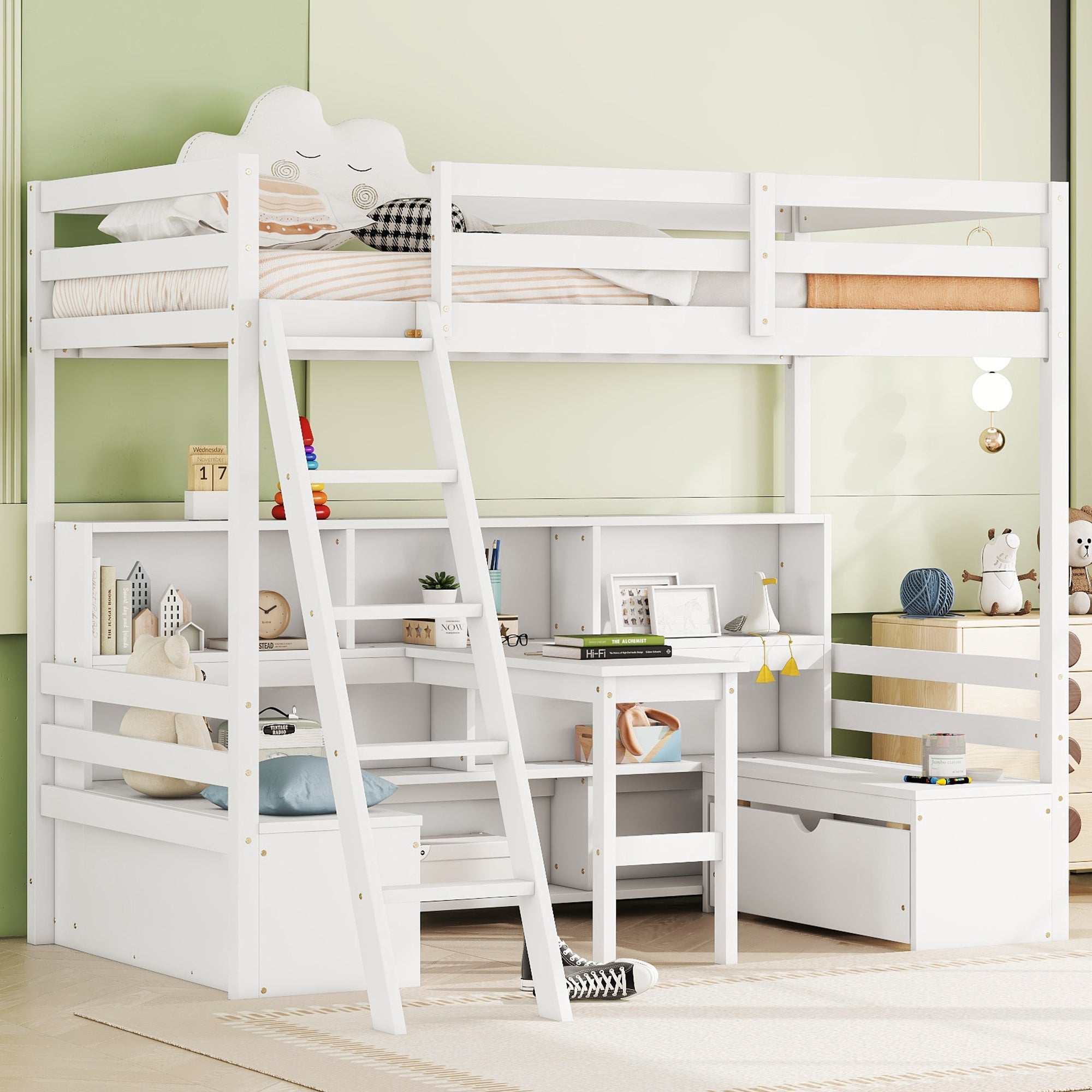 Twin Loft Bed with Storage Shelves