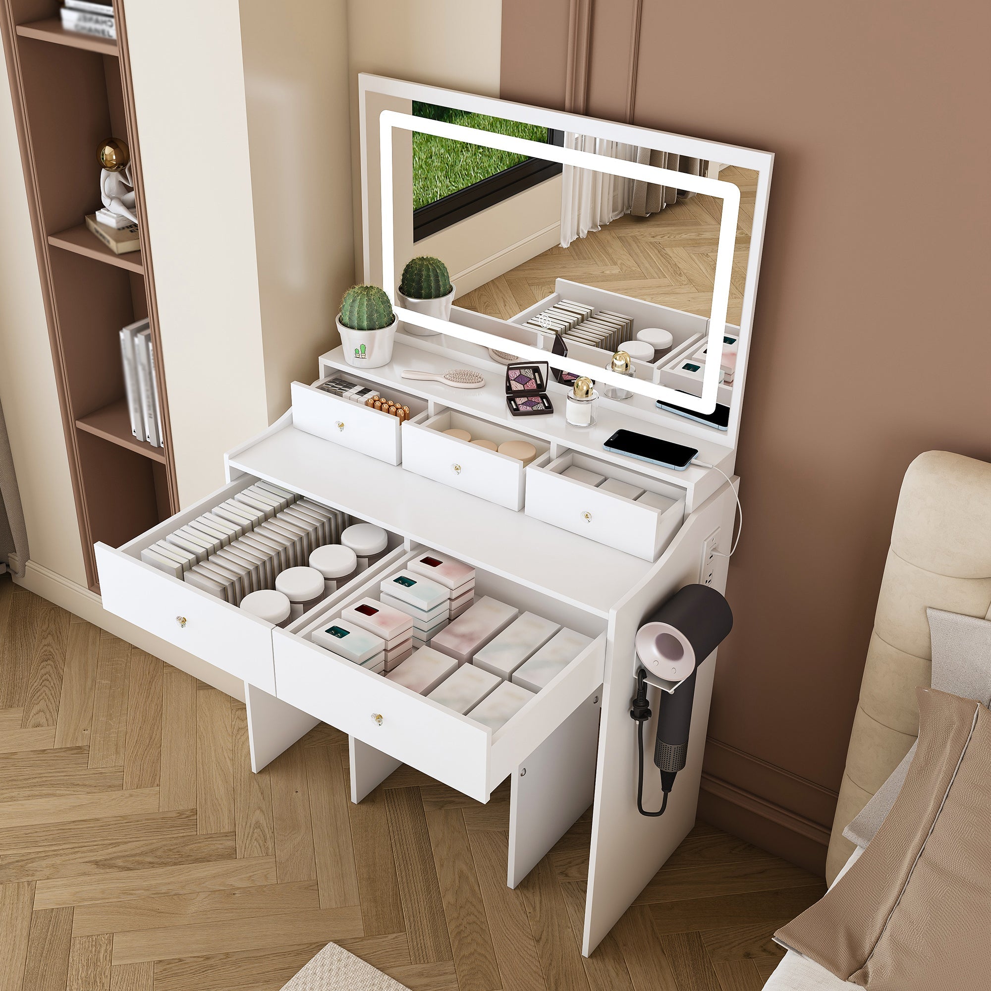 Modern Makeup Vanity Set with Power Outlet