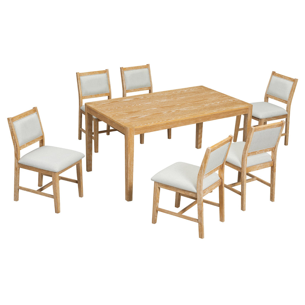 7-Piece Retro Rectangular Wood Dining Table Set