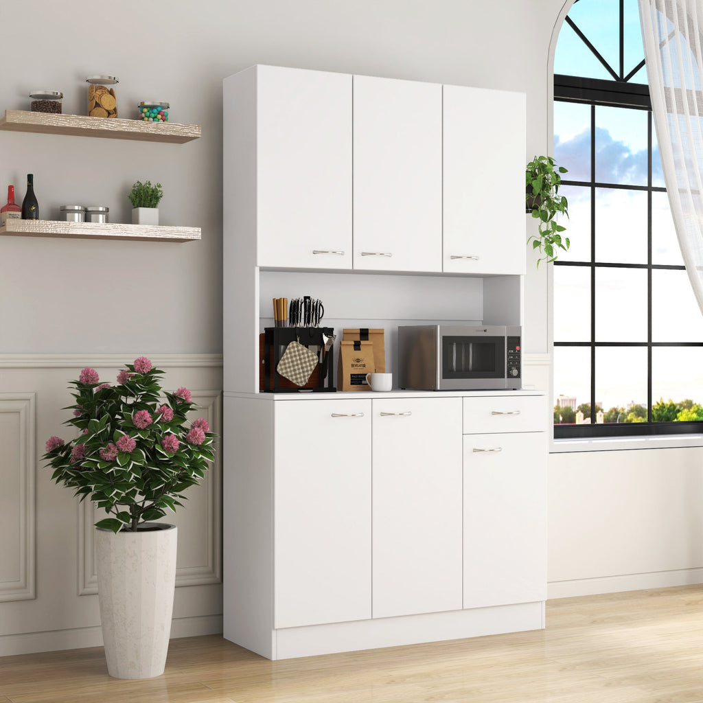70.87' Tall White Kitchen Cabinet with 6-Doors