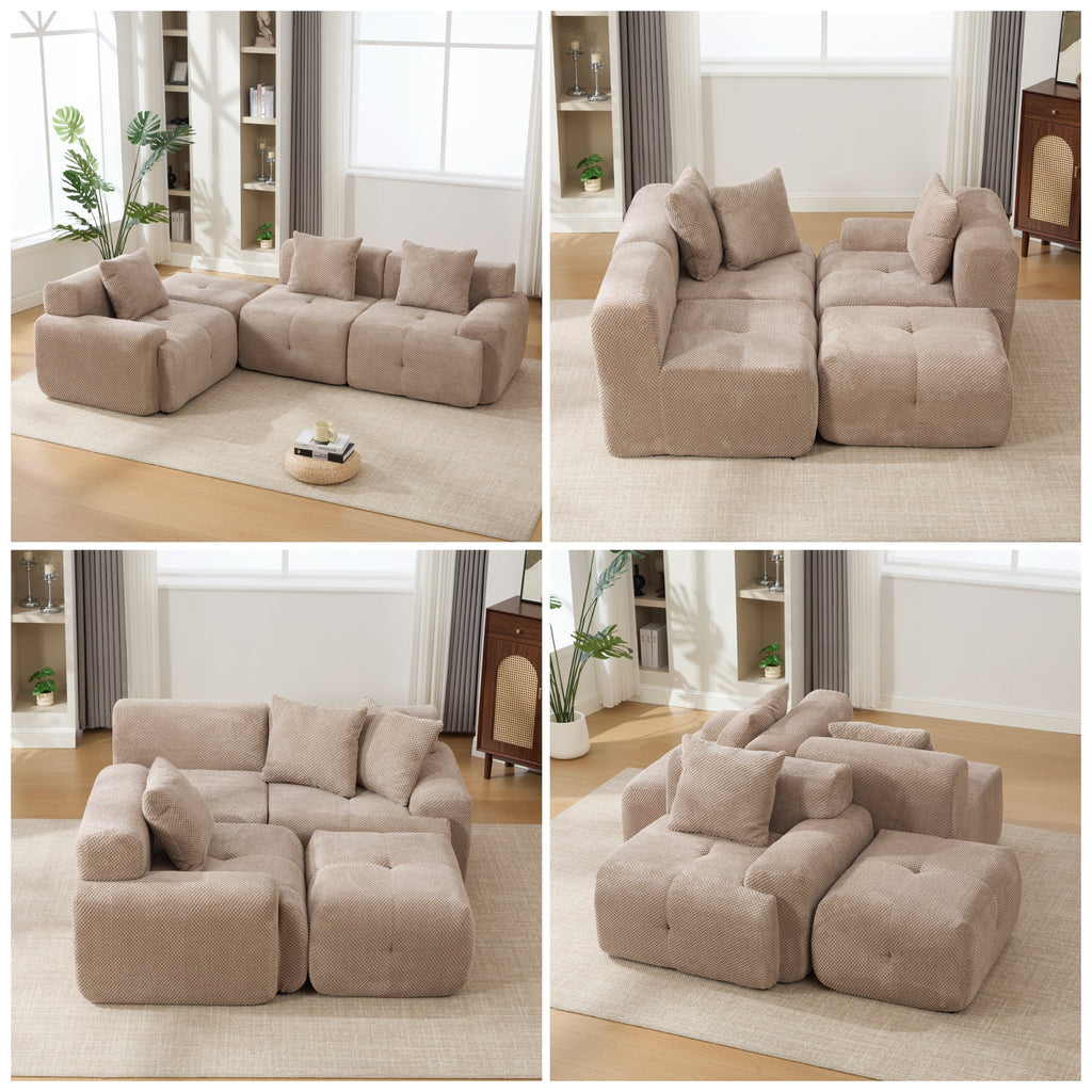 Oversized Boneless Convertible Cloud Couch with Movable Ottoman